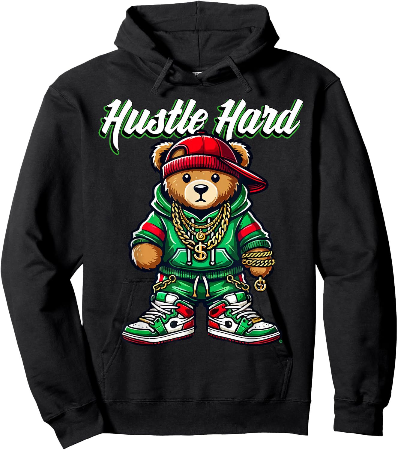 Hustle Hard Urban Teddy Bear - Hip Hop Street Style Gift Hoodie - Hoodie | Black