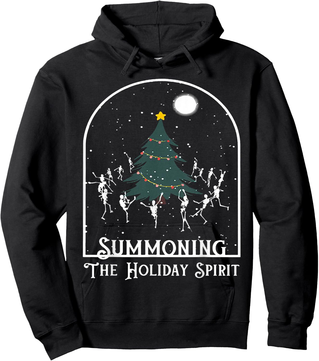 Summoning The Holiday Spirit Skeleton Dancing Christmas Tree Hoodie - Hoodie | Black
