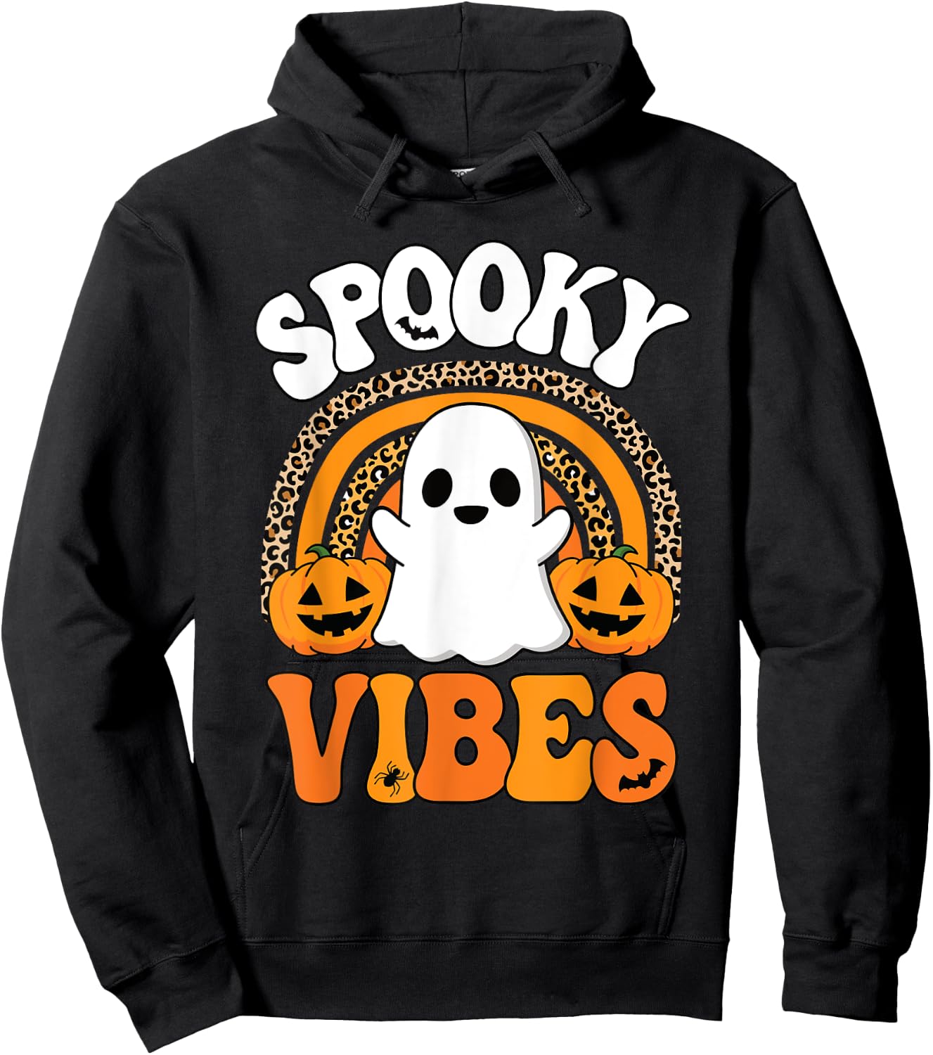 Spooky Vibes Ghost Pumpkin Halloween Rainbow Men Women Kids Hoodie - Hoodie | Black