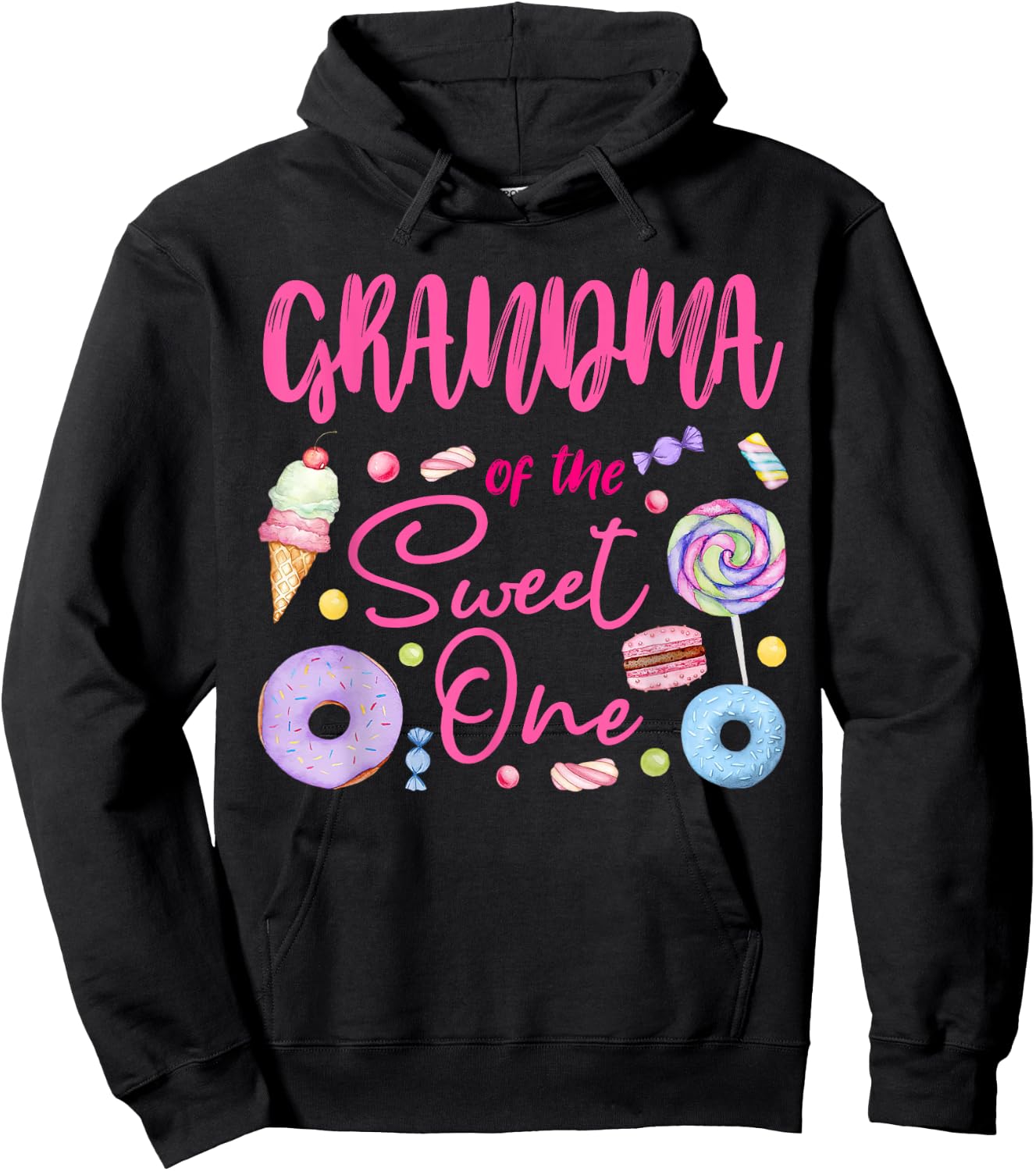 Grandma of The Sweet One Lollipop Candy Birthday Party Hoodie - Hoodie | Black