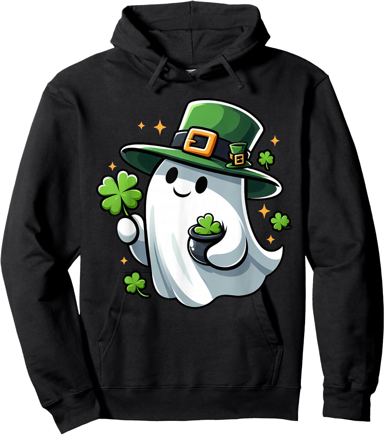 Saint Patricks Day Ghost Clover Pocket Cute My Boo Men Women Hoodie - Hoodie | Black