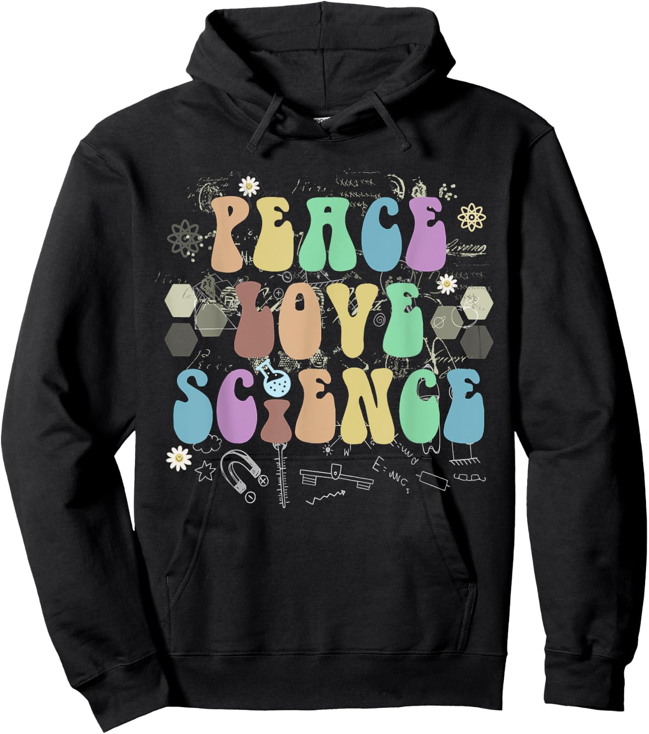 Groovy PEACE LOVE SCIENCE Technology Team STEM Squad Hoodie - Hoodie | Black