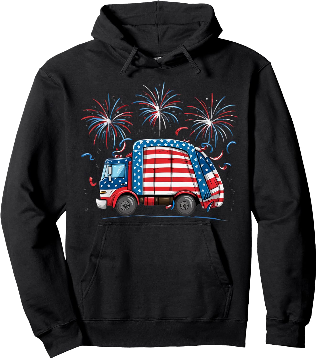 Funny Garbage Truck veterans day Usa Flag Boys Girls Kids Hoodie - Hoodie | Black