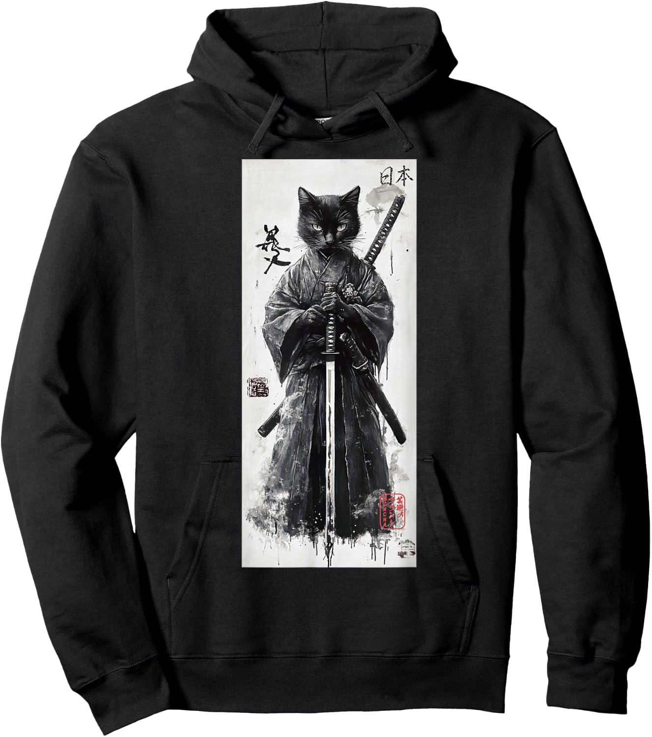 Samurai Cat Aesthetic - Japanese Streetwear Lofi Design Women Girls Kids Hoodie - Hoodie | Black