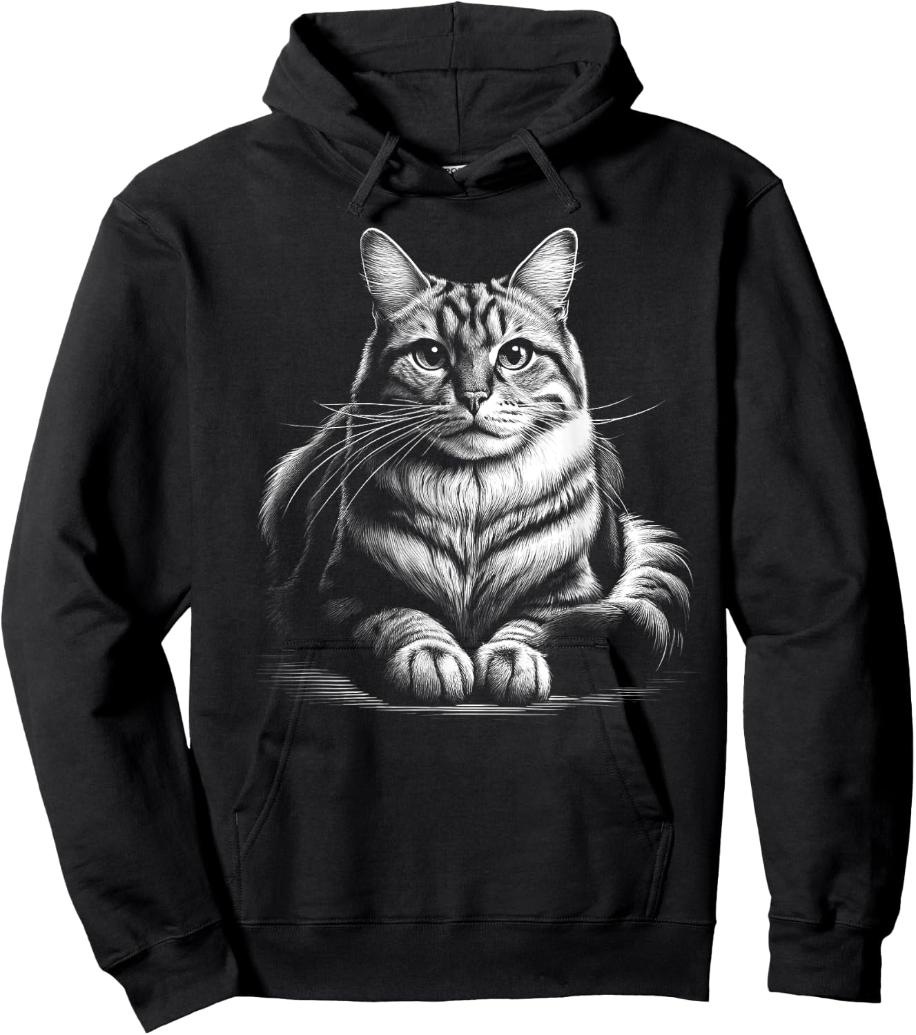Cat in Lying Pose as Elegant Black and White Portrait Men Women Kids Hoodie - Hoodie | Black