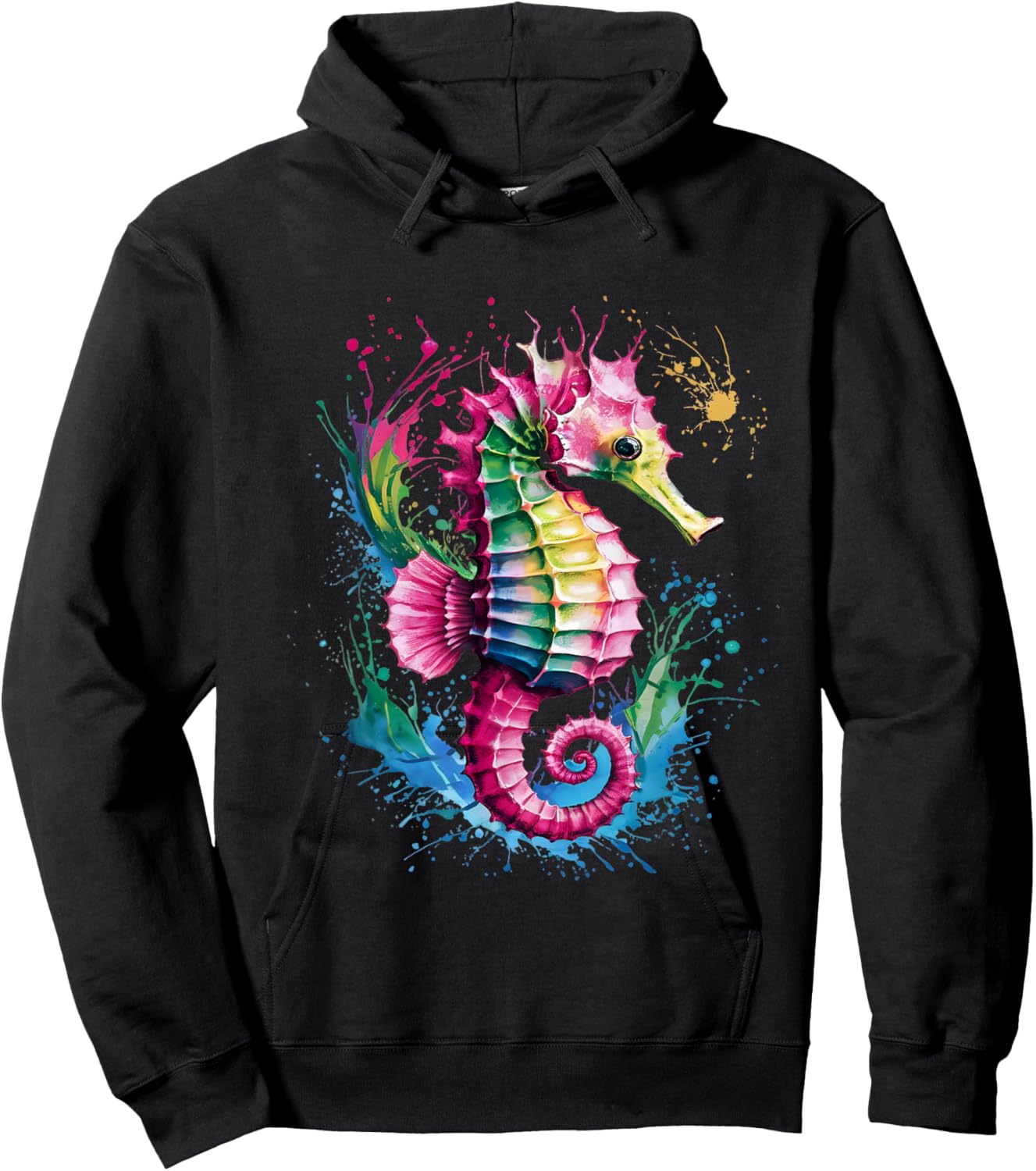 Seahorse Men Woman Colorful Watercolor Seahorse Hoodie - Hoodie | Black