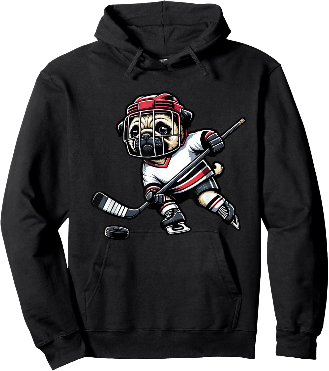 Cute Pug Hockey Player Dog Women Girls Kids Hoodie - Hoodie | Black