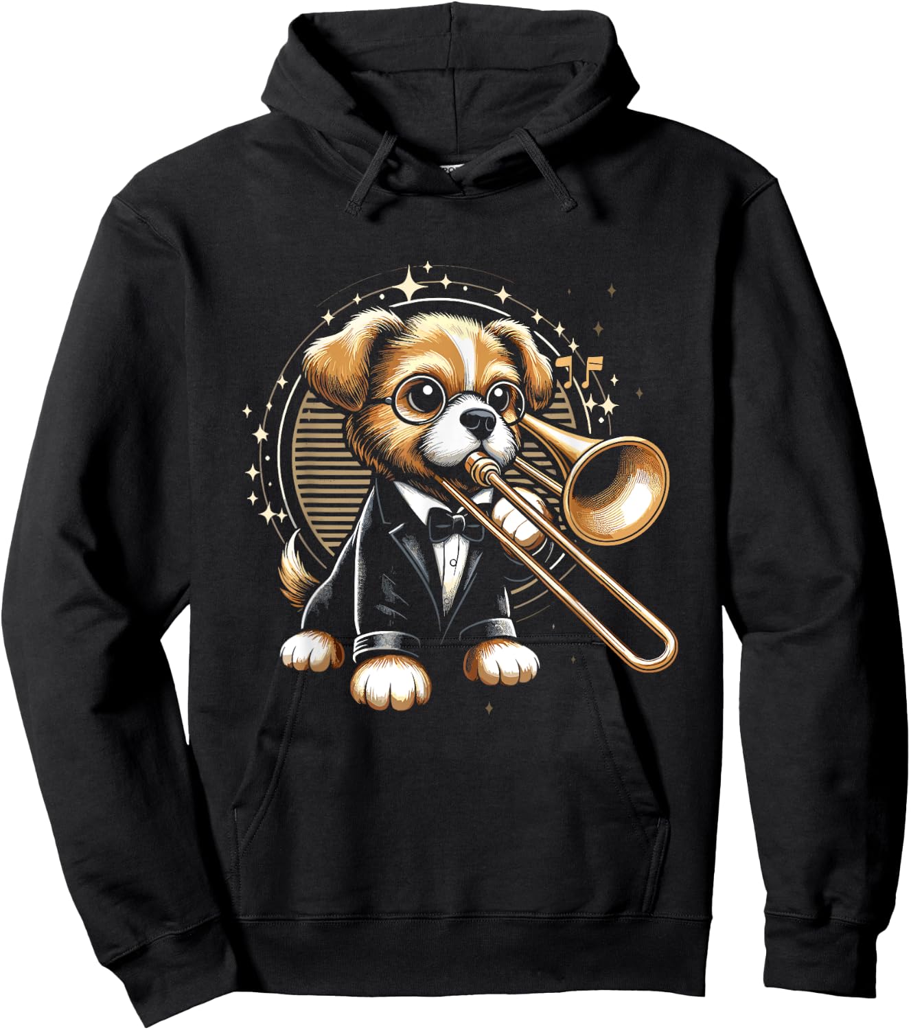 Dog Trombone Player Hoodie - Hoodie | Black