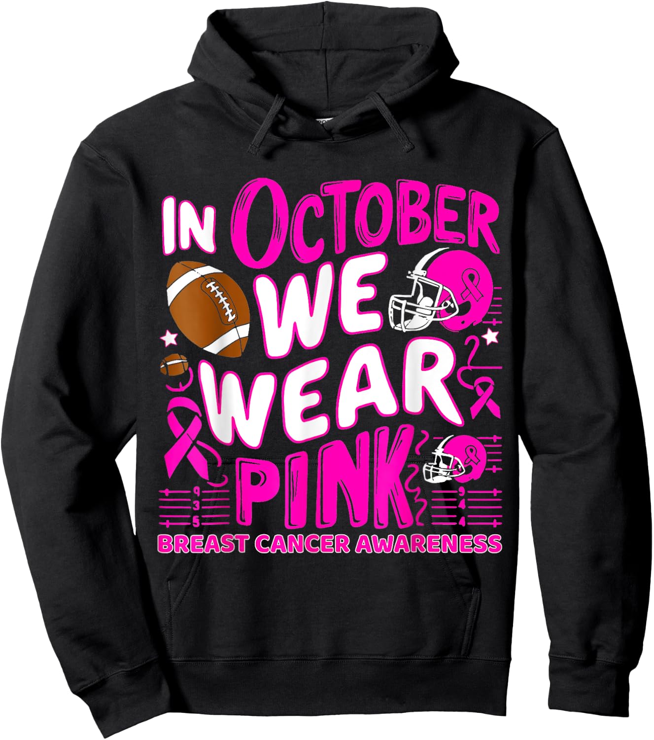 In October We Wear Pink Breast Cancer Football Halloween Hoodie - Hoodie | Black