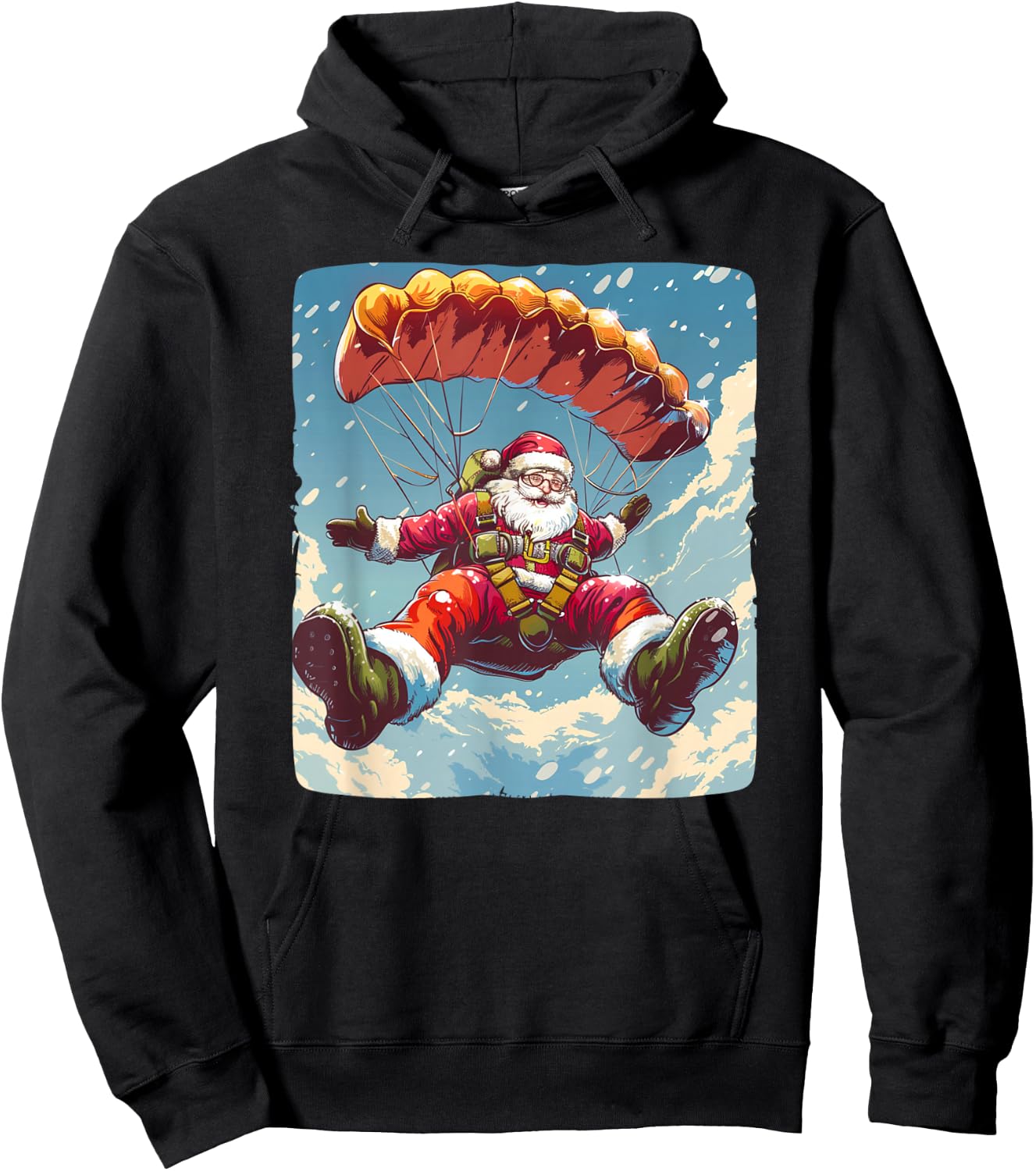 Cool Skydive Christmas with this Parachute Santa Costume Hoodie - Hoodie | Black