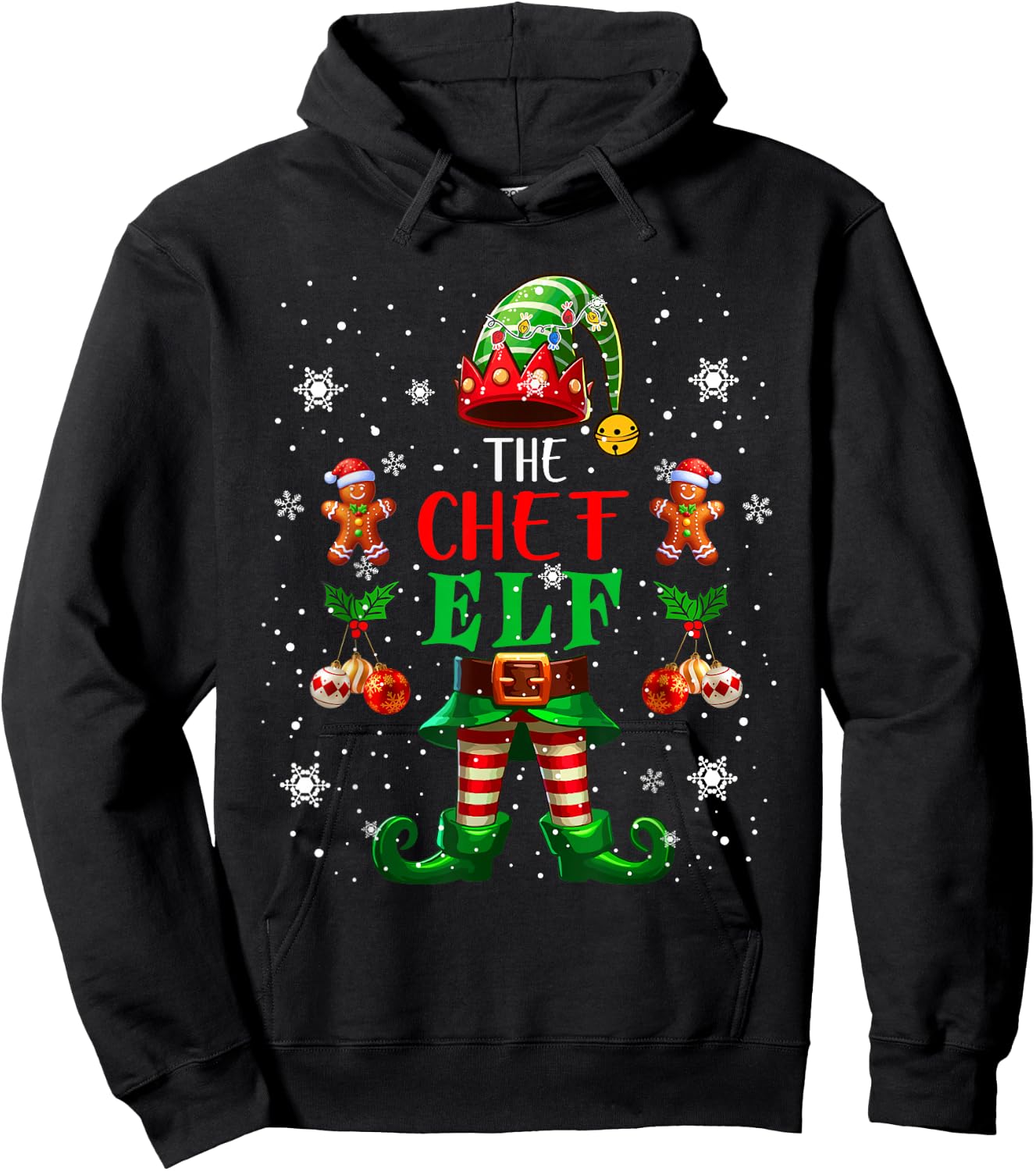 The Chef Elf Christmas Lights Costume Job Team Lover Hoodie - Hoodie | Black