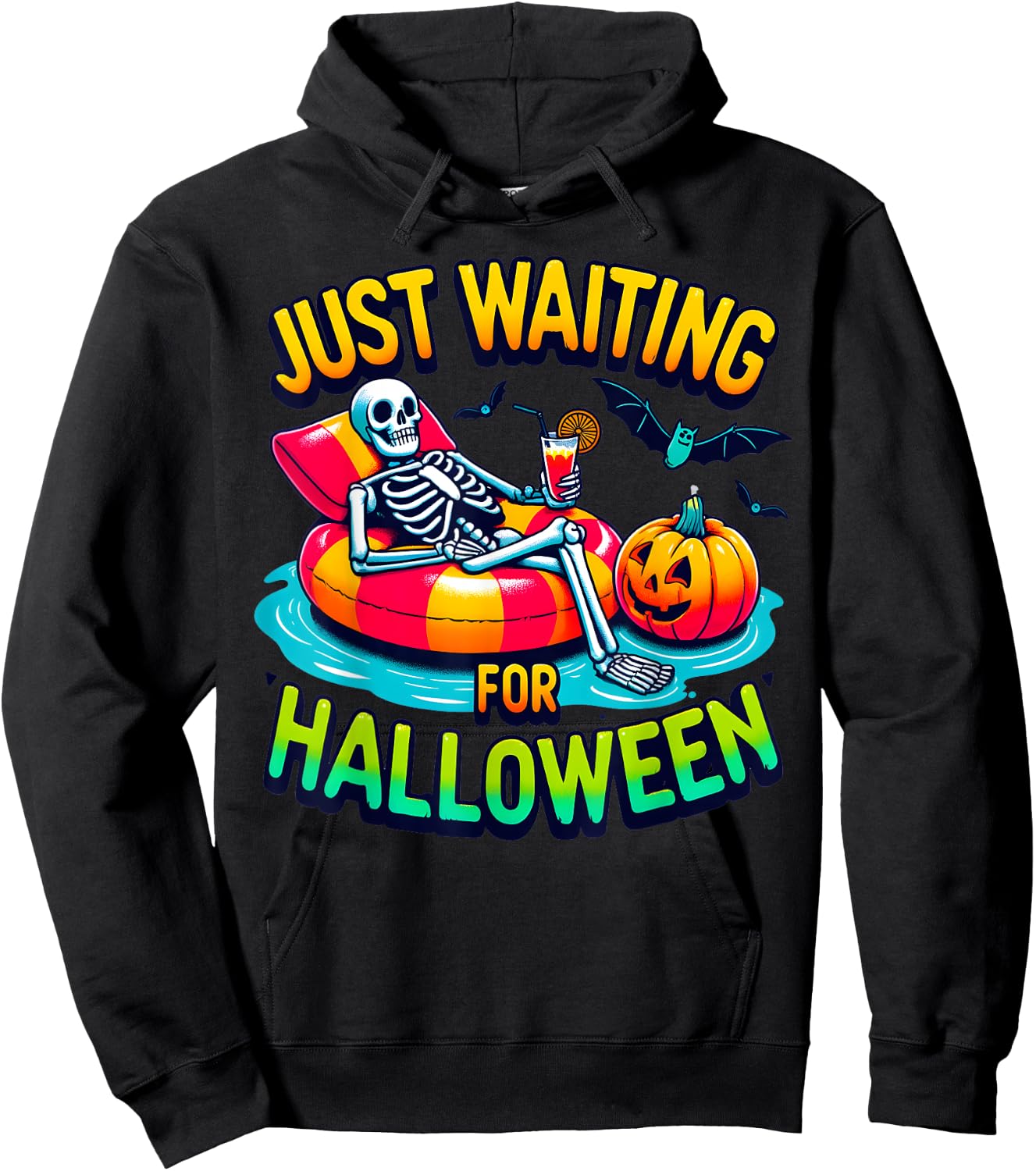 Just Waiting for Halloween Spooky Skeleton Summer Halloween Men Women Hoodie - Hoodie | Black
