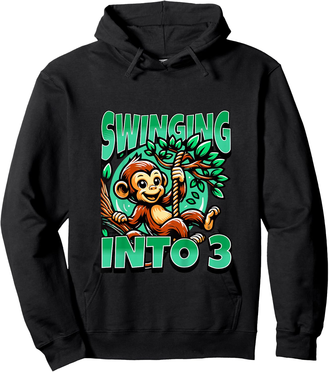 Monkey Swinging Into 3 Year Old 3rd Birthday Boy Girl Hoodie - Hoodie | Black