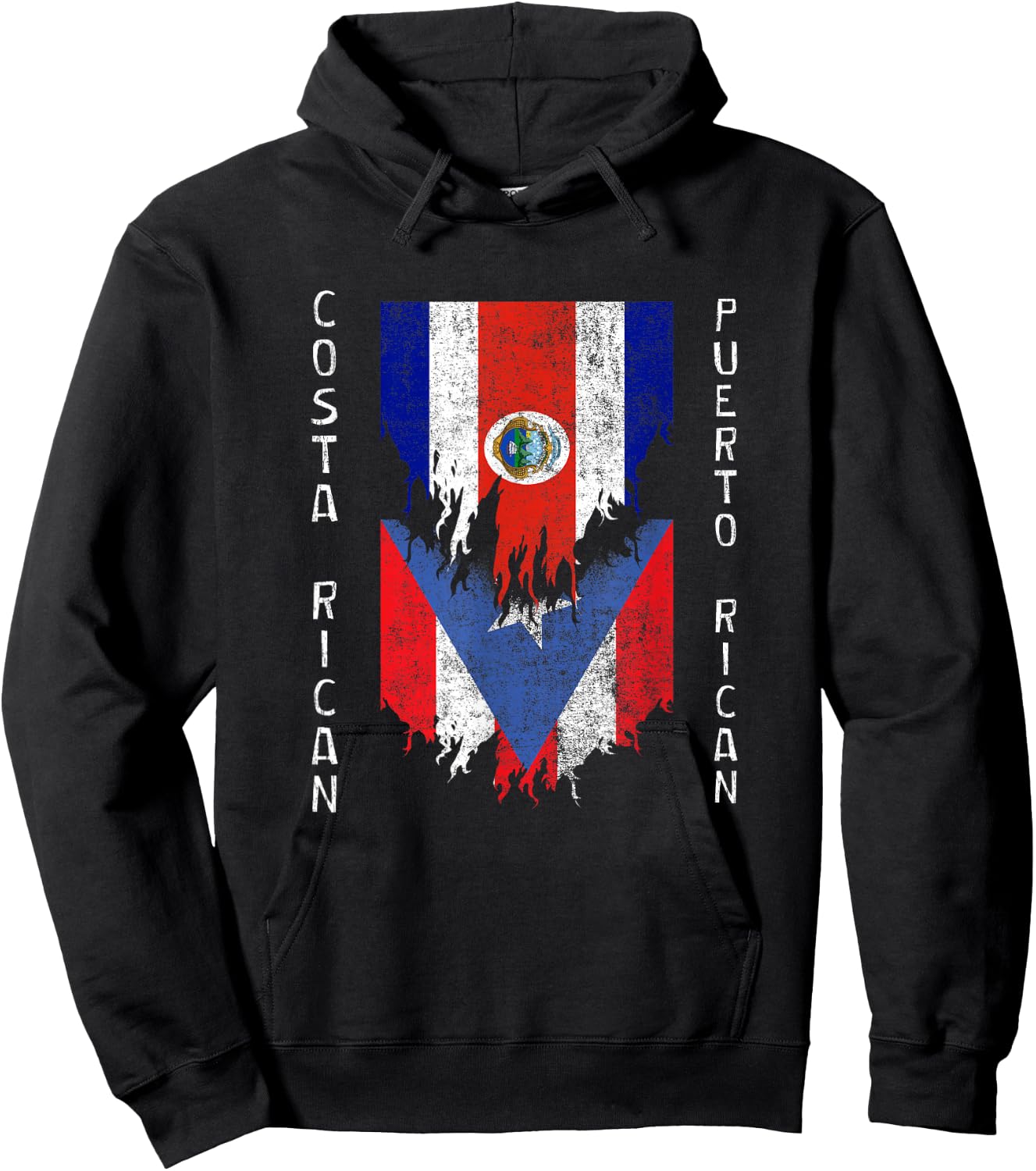 Costa Rican Puerto Rican Flags Ripped Costa Rica Puerto Rico Hoodie - Hoodie | Black