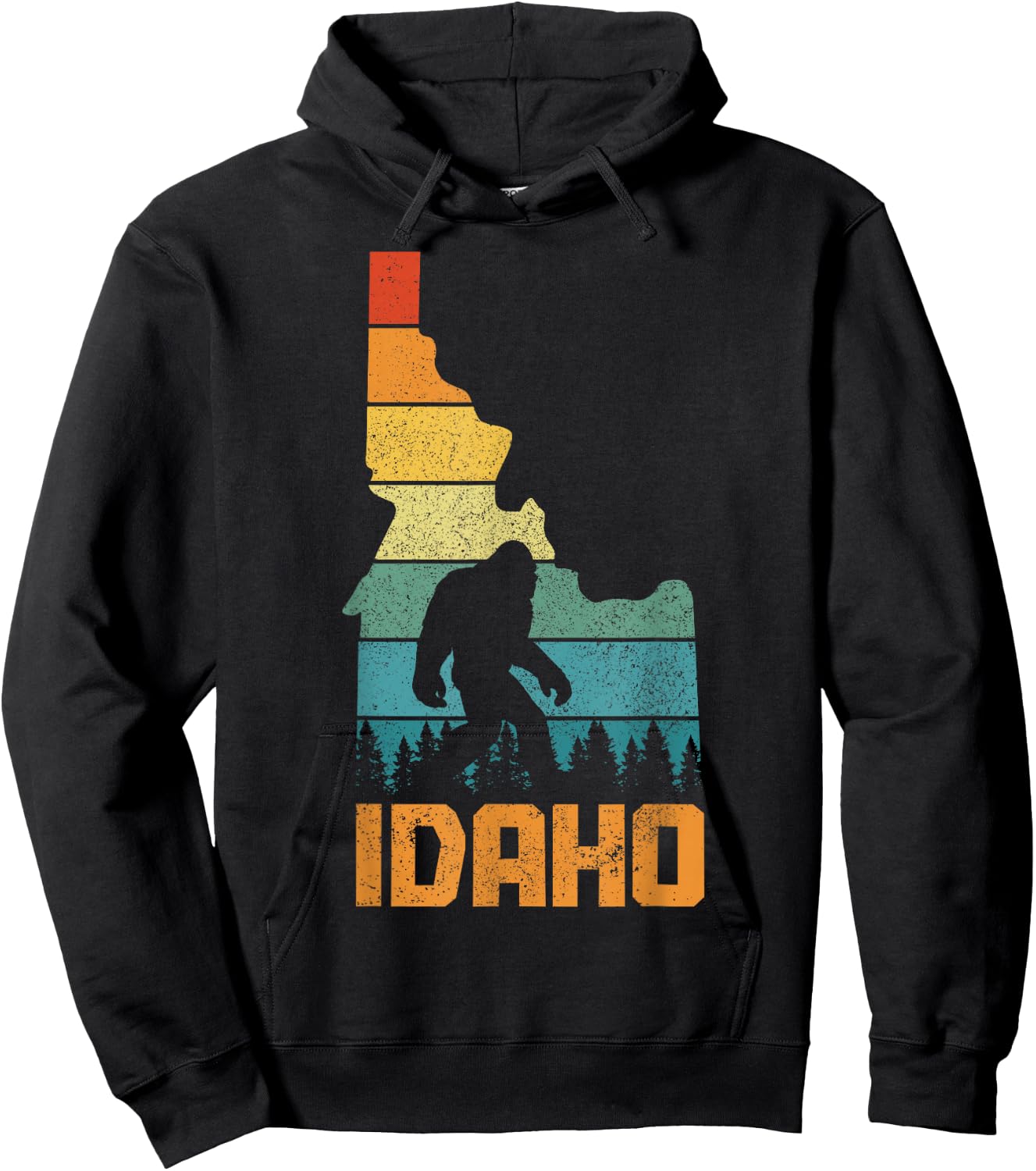 Idaho Bigfoot State Map Hunting Hunter Funny Pride Vintage Hoodie - Hoodie | Black