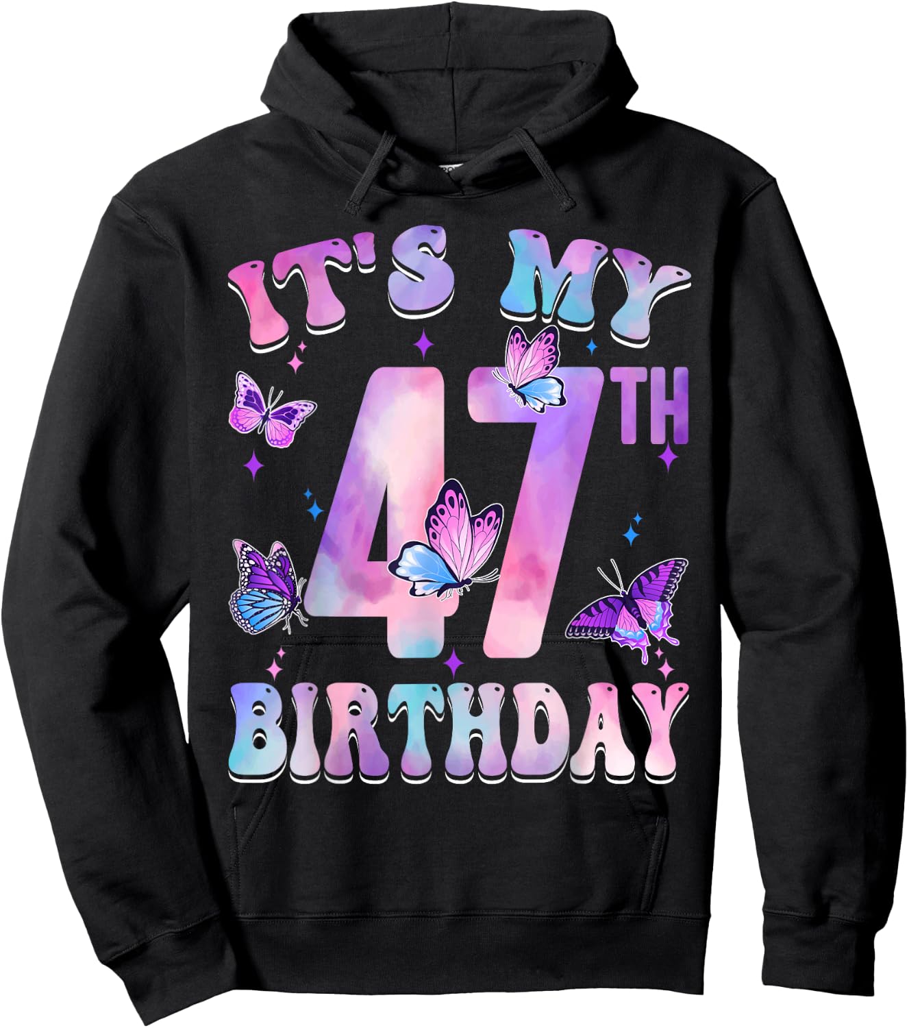 It's My 47th Birthday Butterfly Theme 47 Year Old Party Girl Hoodie - Hoodie | Black