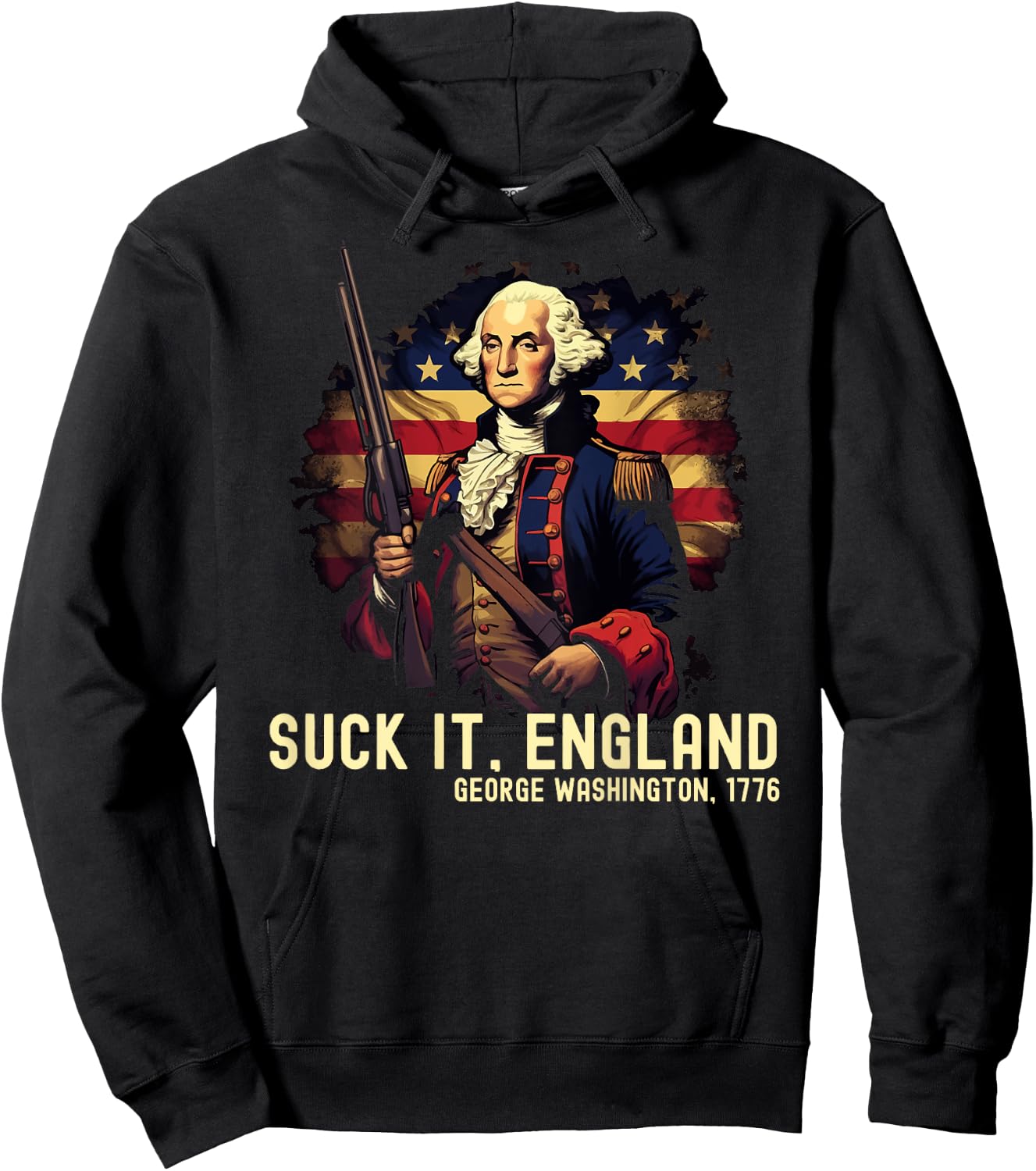 Suck it England George Washington 1776 4th of July On Back Men Hoodie - Hoodie | Black
