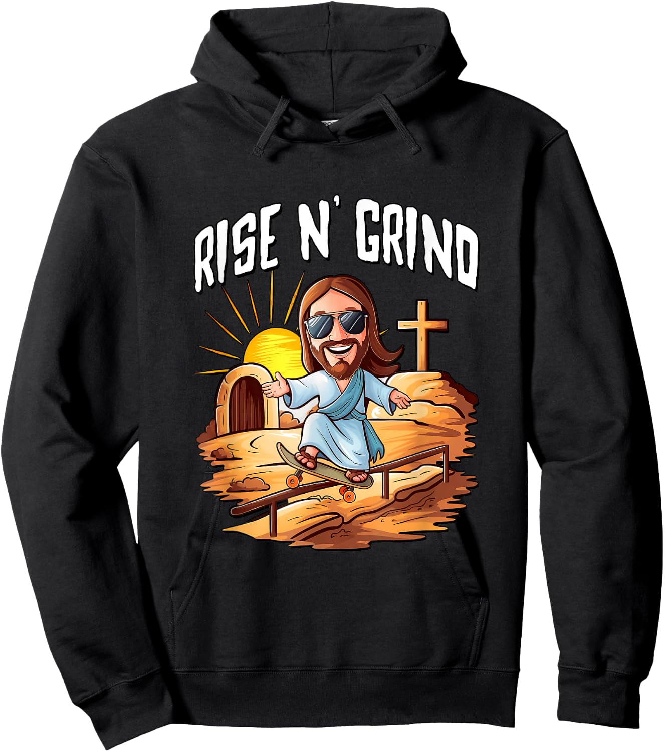 Rise N' Grind - Jesus Riding A Skateboard Hoodie - Hoodie | Black