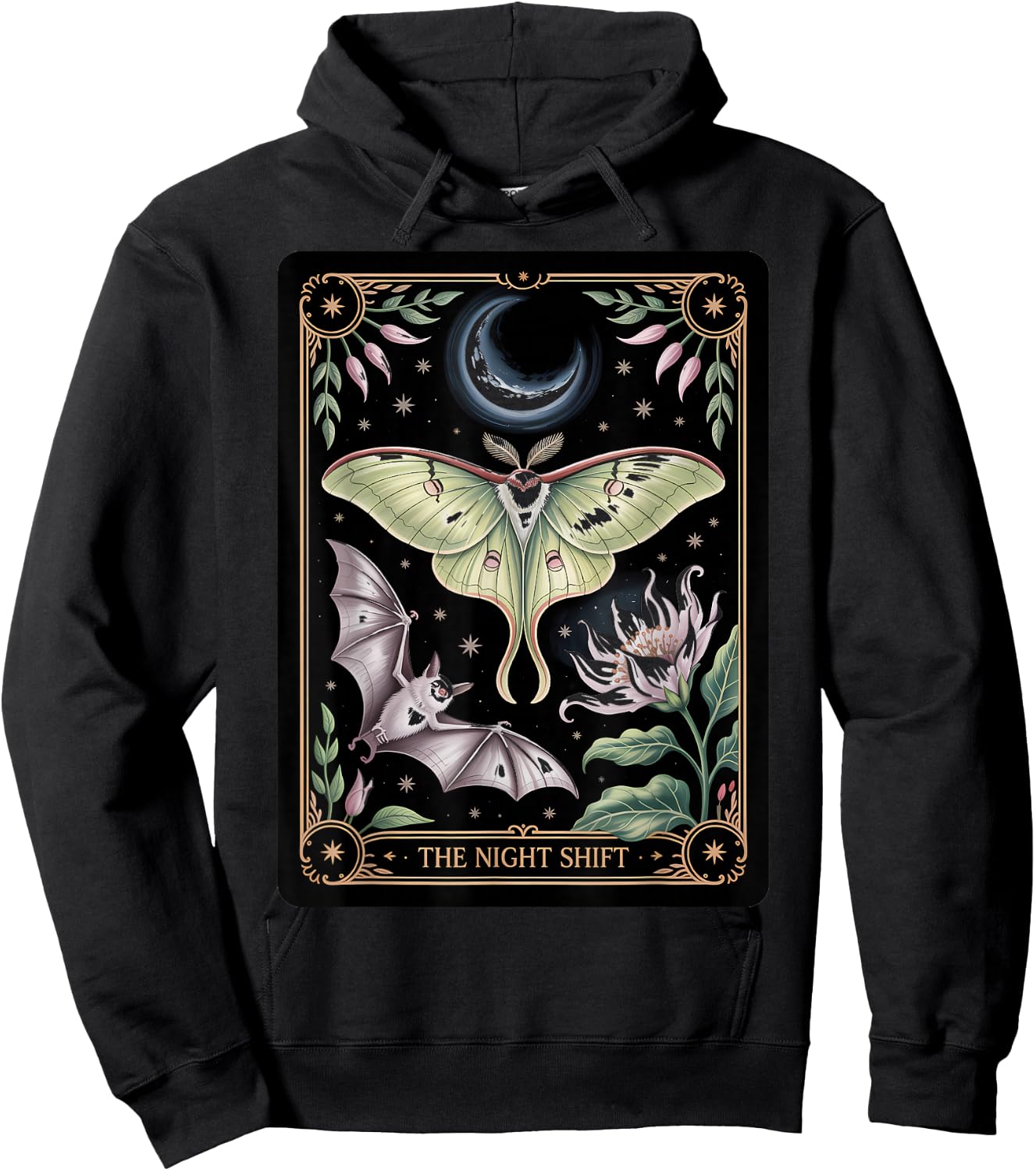 The Night Shift Mystical Luna Moth Bat Nocturnal Pollinator Hoodie - Hoodie | Black