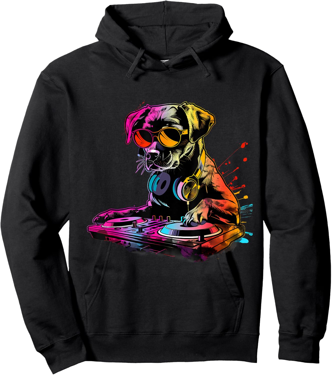 Dog Music DJ Turntable DJ Dog Artwork EDM Beatmaker Techno Hoodie - Hoodie | Black