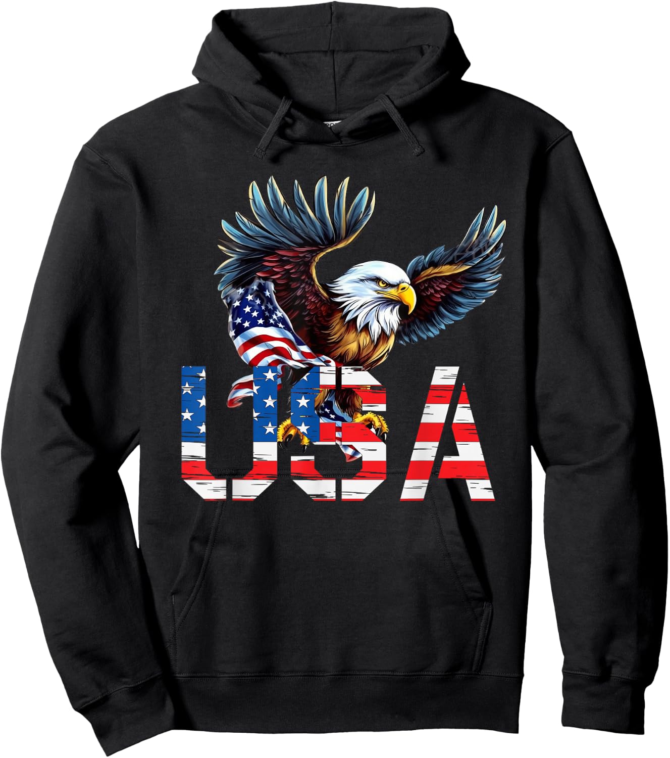 Happy 4th of July America Flag Patriotic Eagle USA Women Men Hoodie - Hoodie | Black