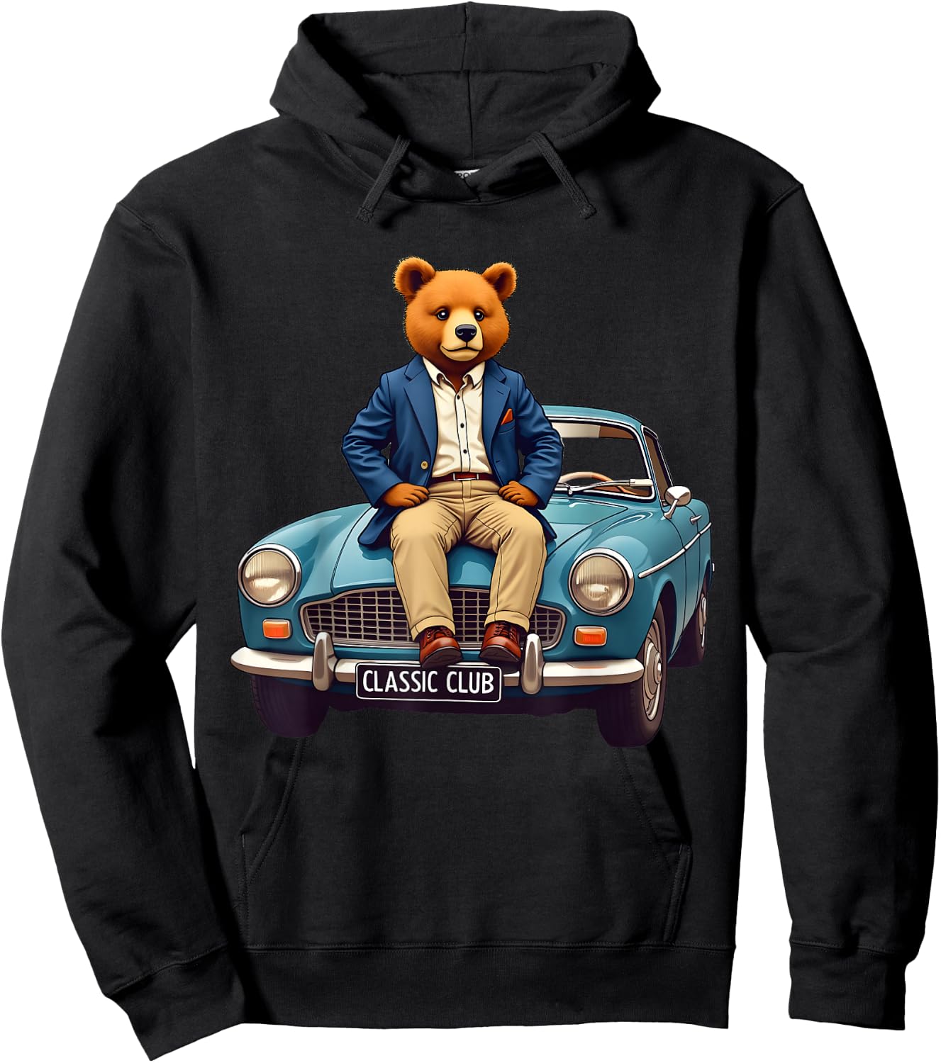 Enjoy Cool Teddy Bear With Classic Car Graphic Designs Fun Hoodie - Hoodie | Black