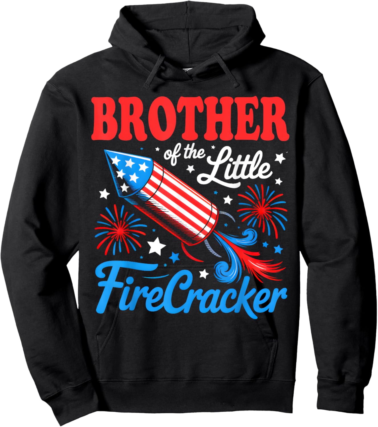 Brother Of The Little Firecracker 4th of July Birthday Party Hoodie - Hoodie | Black