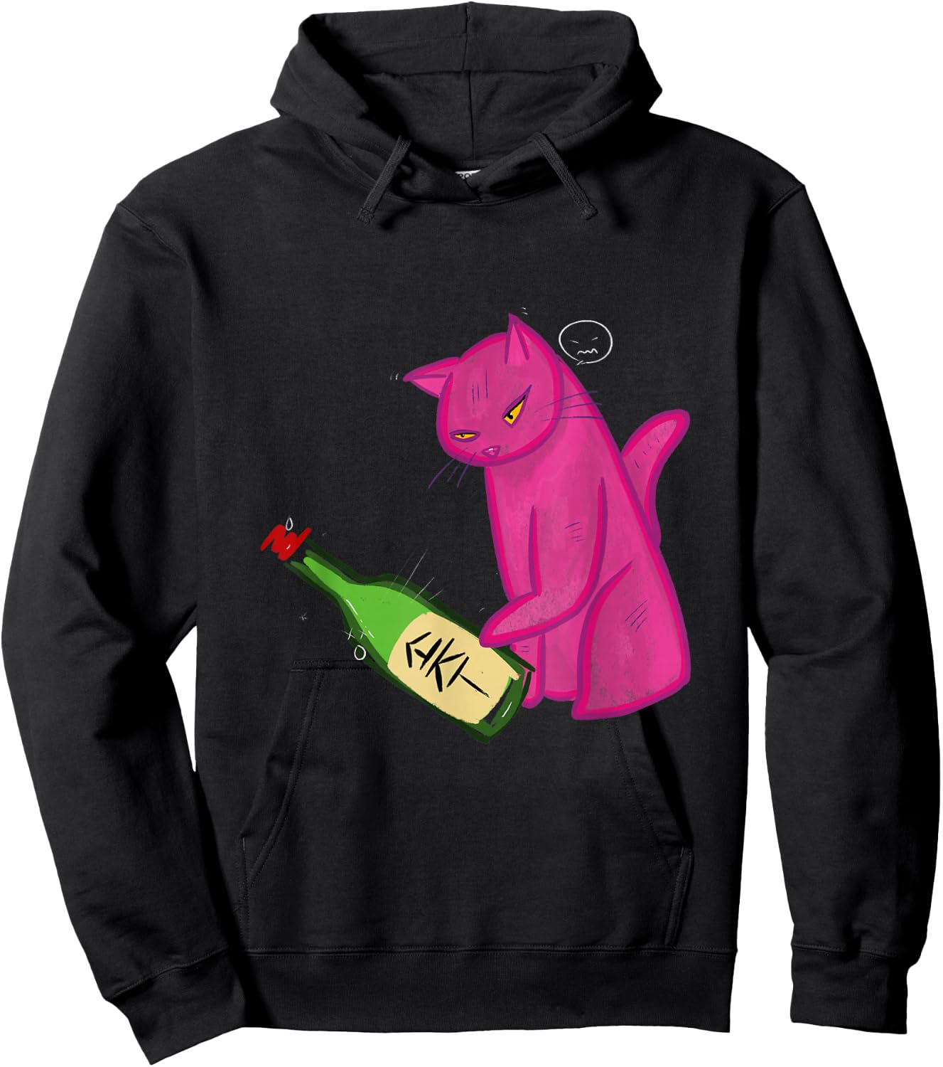 Pink Cat Tipping Soju Bottle Hoodie - Hoodie | Black