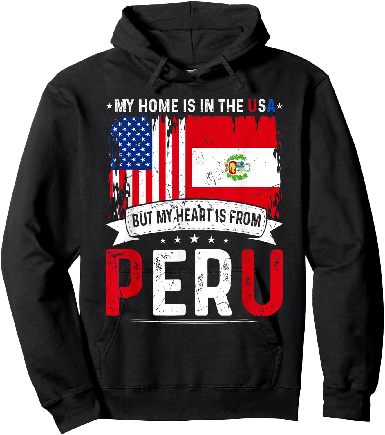 My Home USA My Heart is From Peru Flag American Peruvian Hoodie - Hoodie | Black