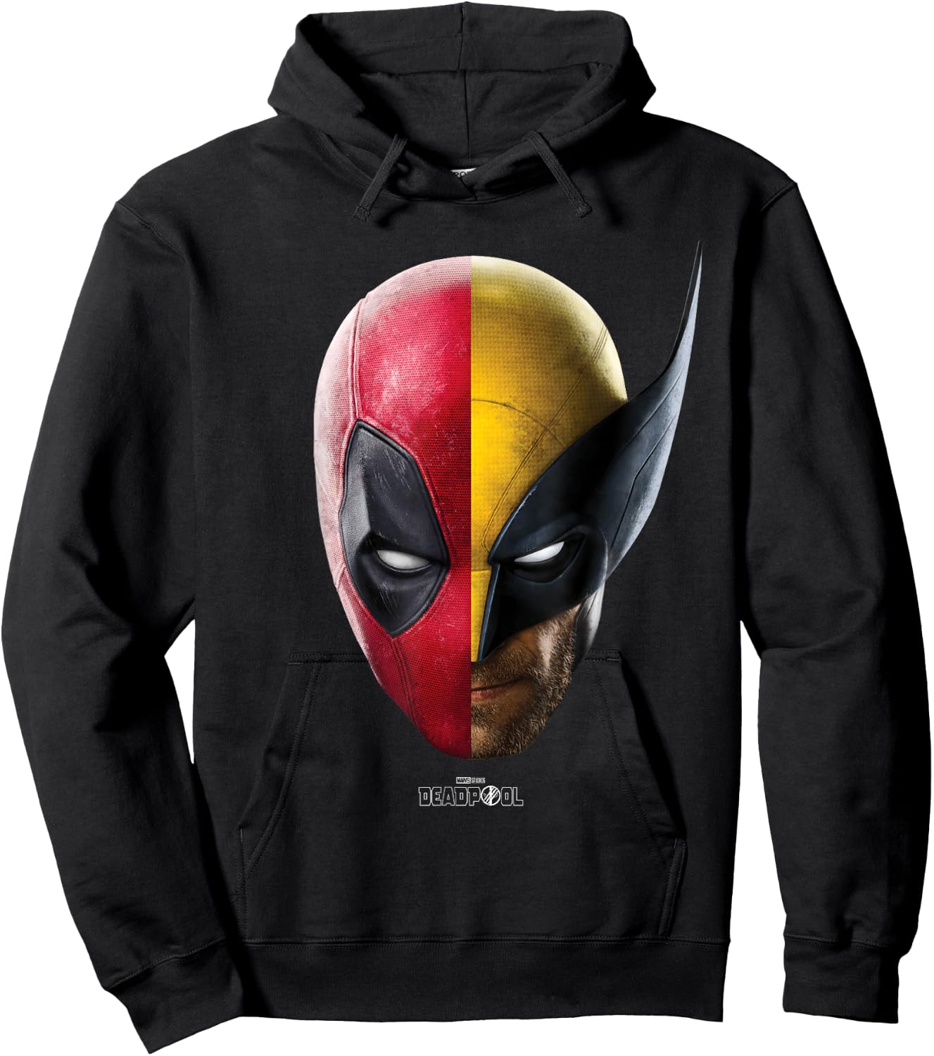 Marvel Deadpool & Wolverine Split Face Portrait Hoodie - Hoodie | Black
