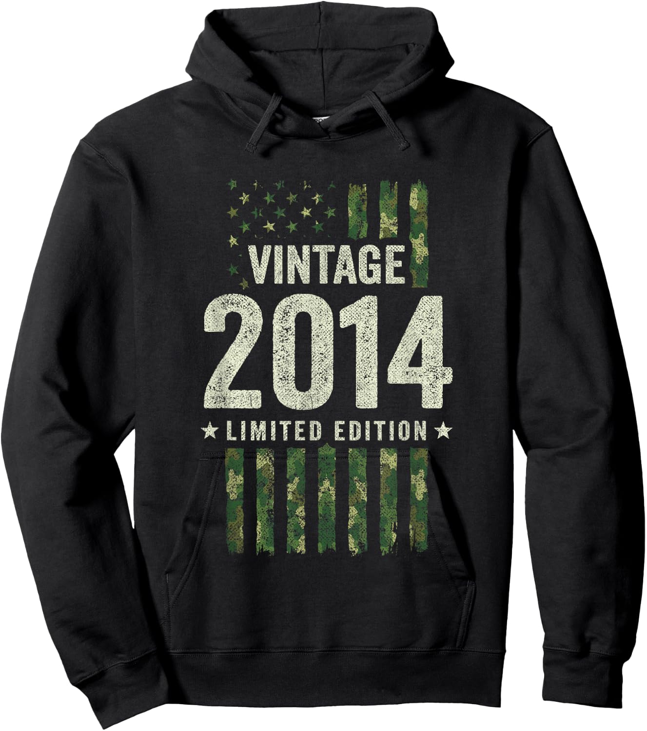 Vintage 2014 - Military Camo American Flag - Birthday 2014 Hoodie - Hoodie | Black