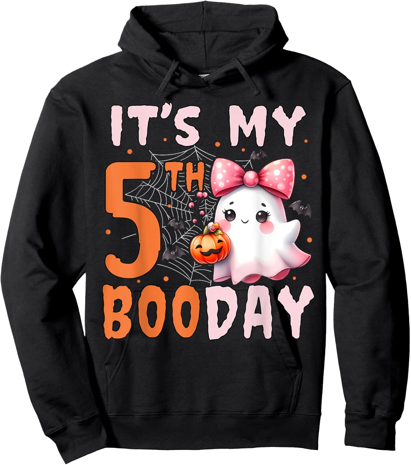 Its My Boo Day Cute Halloween 5th Birthday Ghost Bow Girl Hoodie - Hoodie | Black