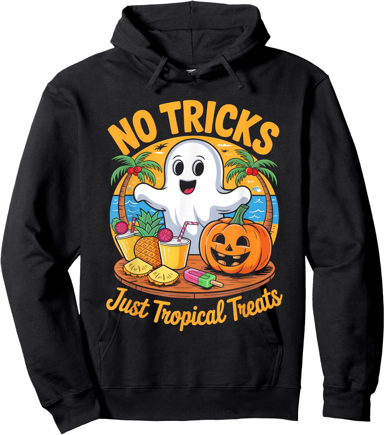 Cute Summerween Ghost Funny Beach Halloween Hoodie - Hoodie | Black