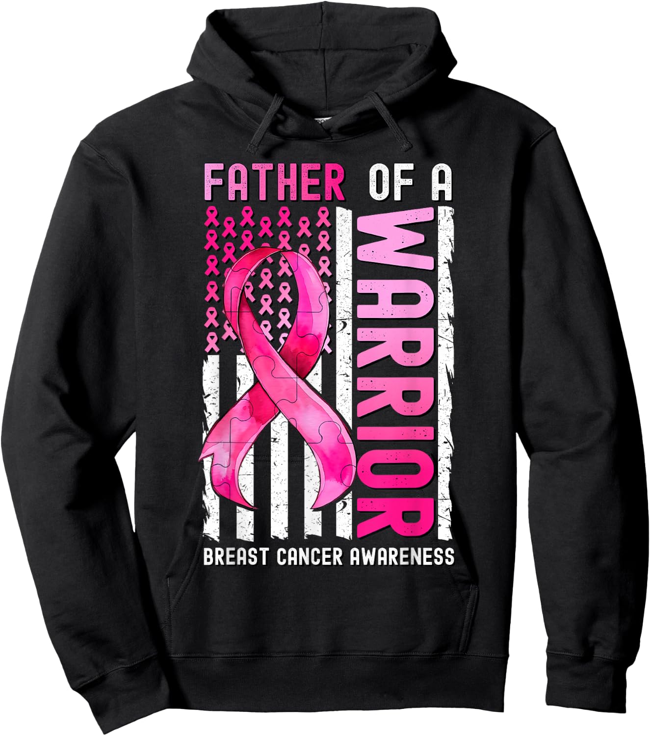 Father Of A Warrior Breast Cancer USA Flag Awareness Pink Hoodie - Hoodie | Black