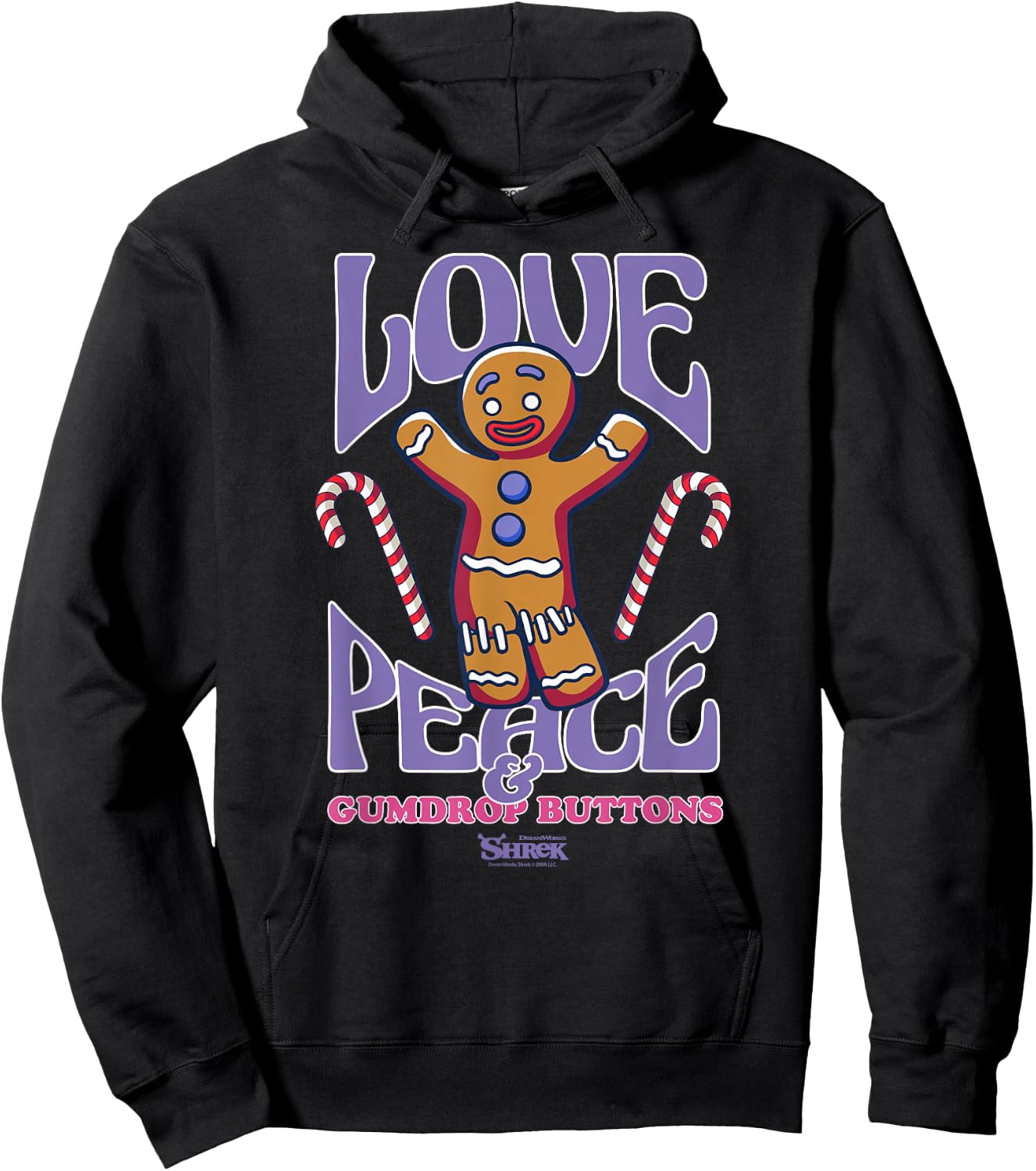 Shrek Gingy Love Peace & Gumdrop Buttons Hoodie - Hoodie | Black