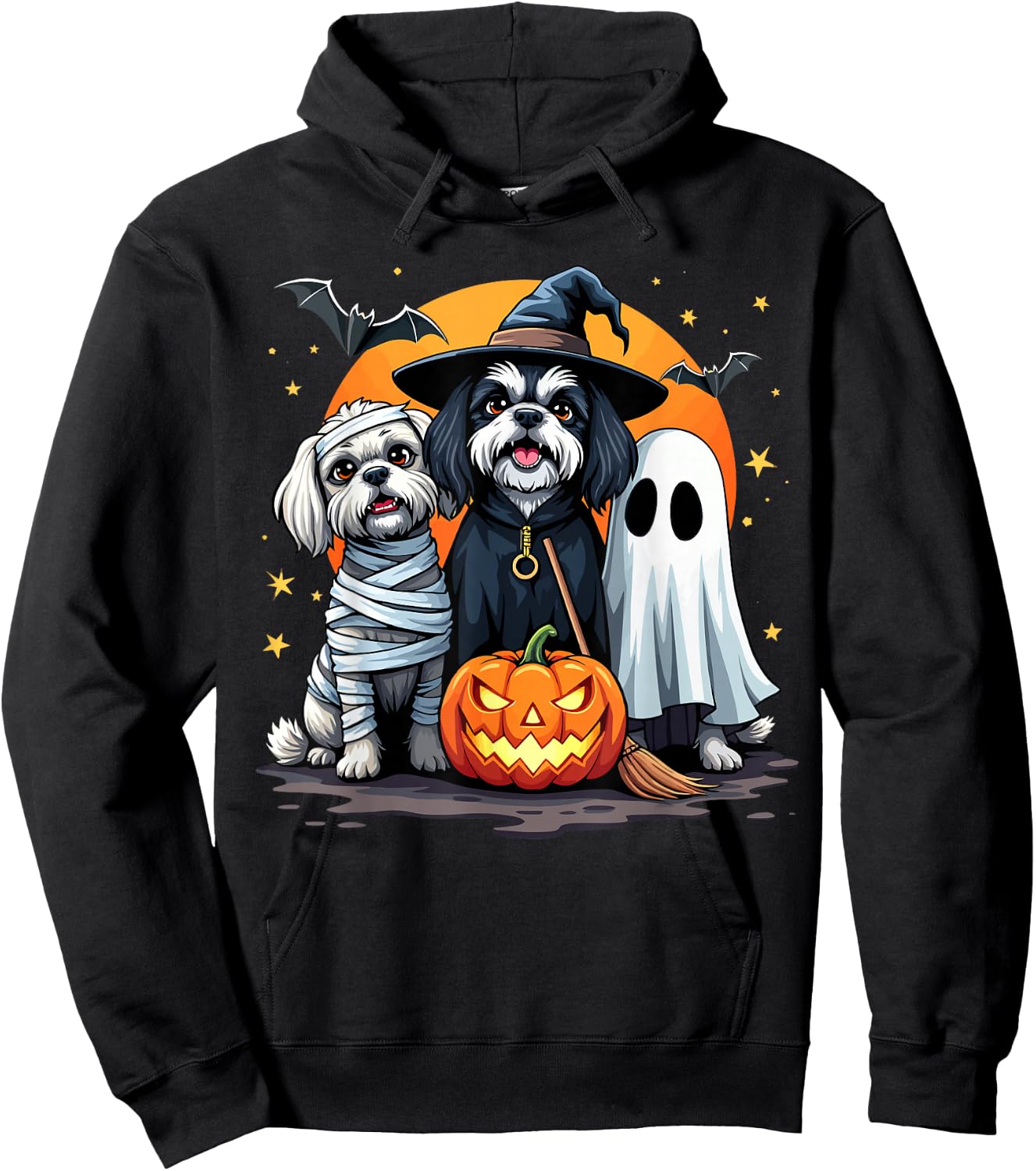 Shih Tzu Halloween Costume Mummy Witch Ghost Dog Lover Men Women Kids Hoodie - Hoodie | Black