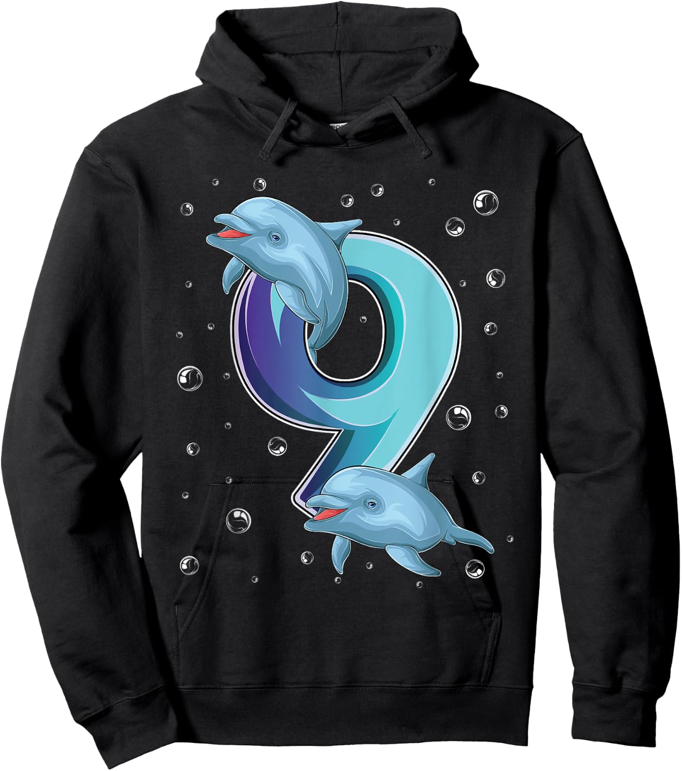 9 Year Old Dolphin 9th Birthday Girl Party Dolphin Lover Hoodie - Hoodie | Black
