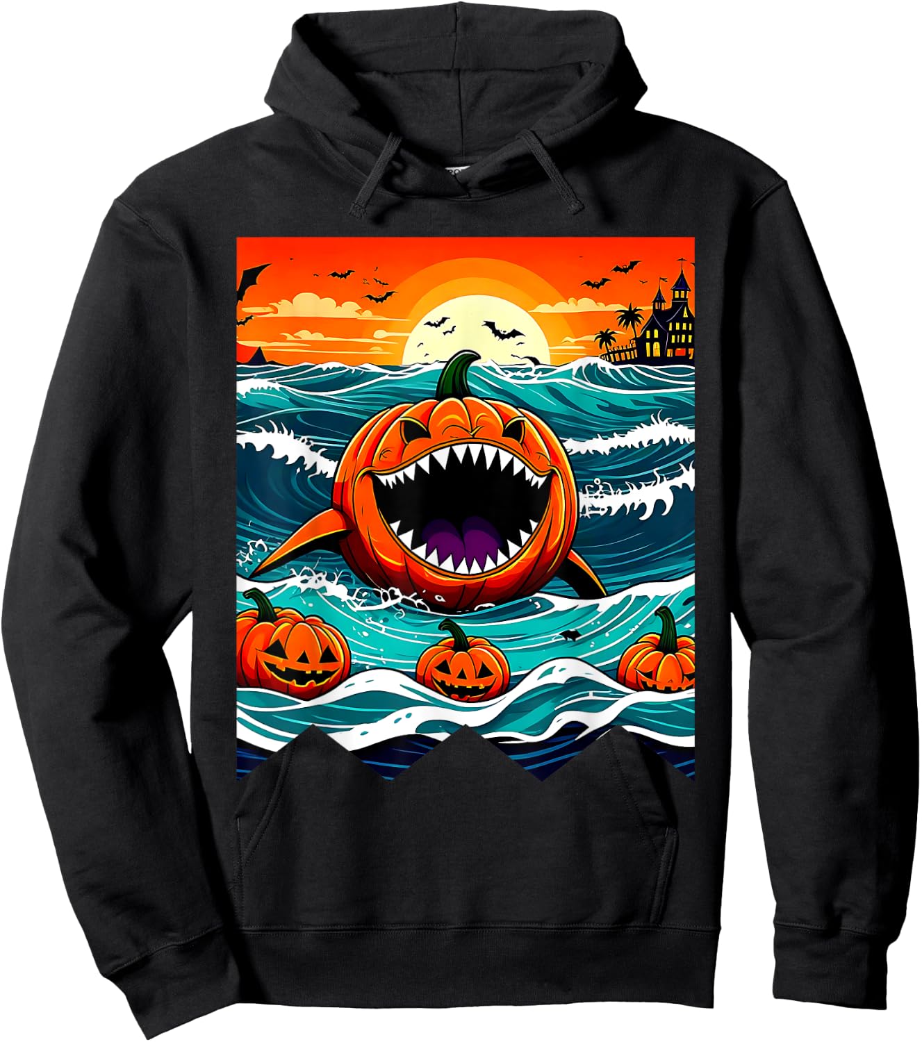 Halloween Pumpkin Shark Funny Summerween Spooky Summer Kids Hoodie - Hoodie | Black