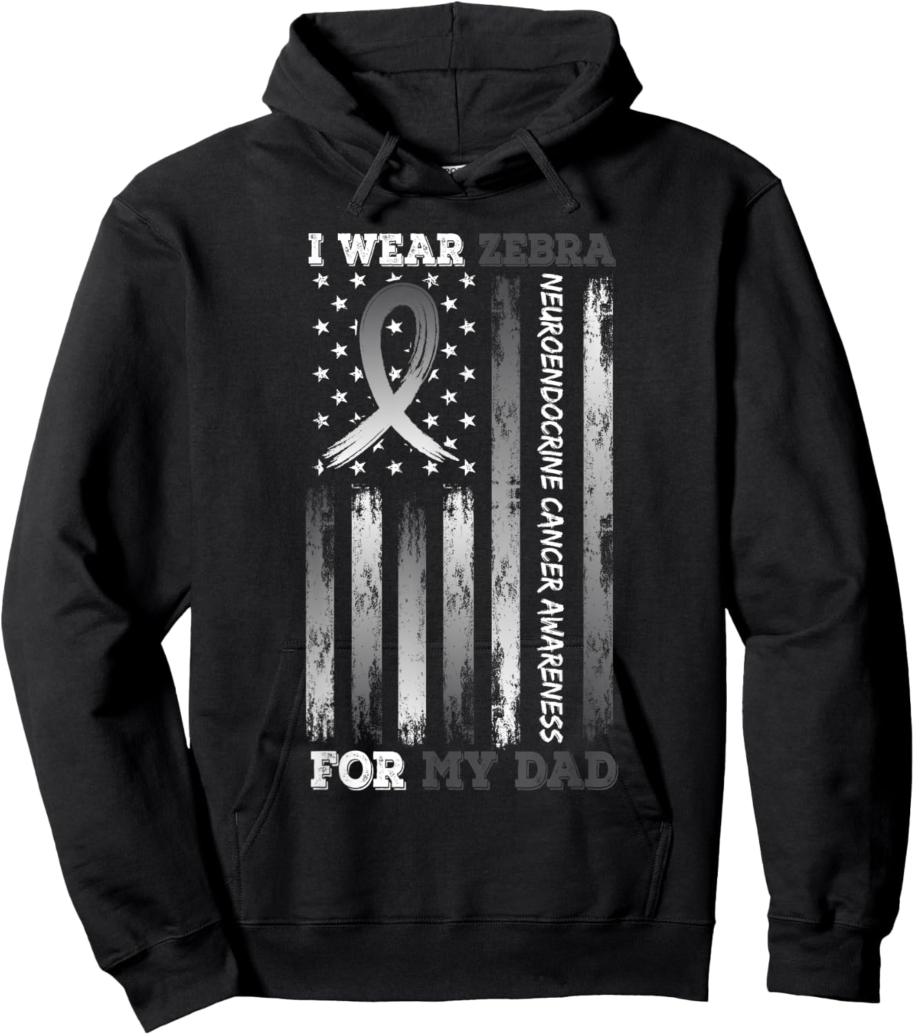 I Wear Zebra For My Dad USA Flag Ribbon Neuroendocrine Women Kids Men Hoodie - Hoodie | Black