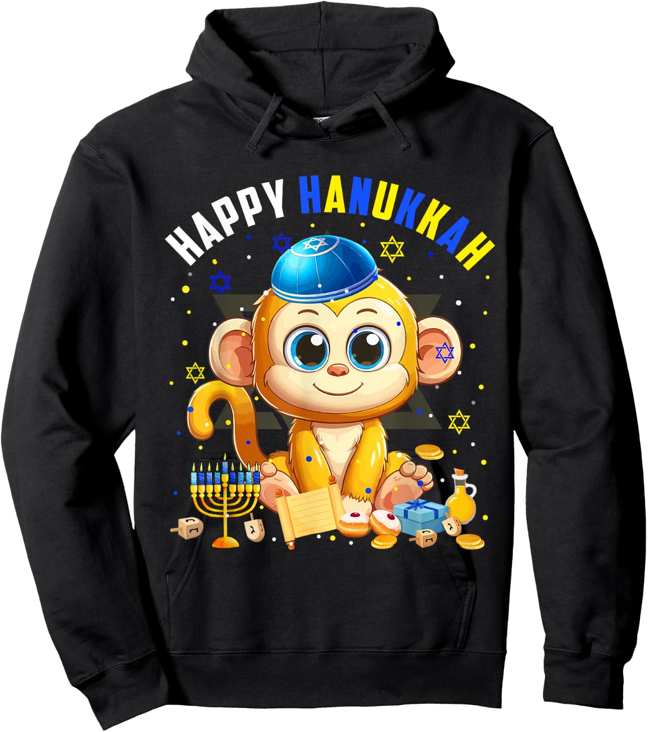 Happy Hanukkah Monkey Costume Jewish Symbols Menorah Lover Hoodie - Hoodie | Black