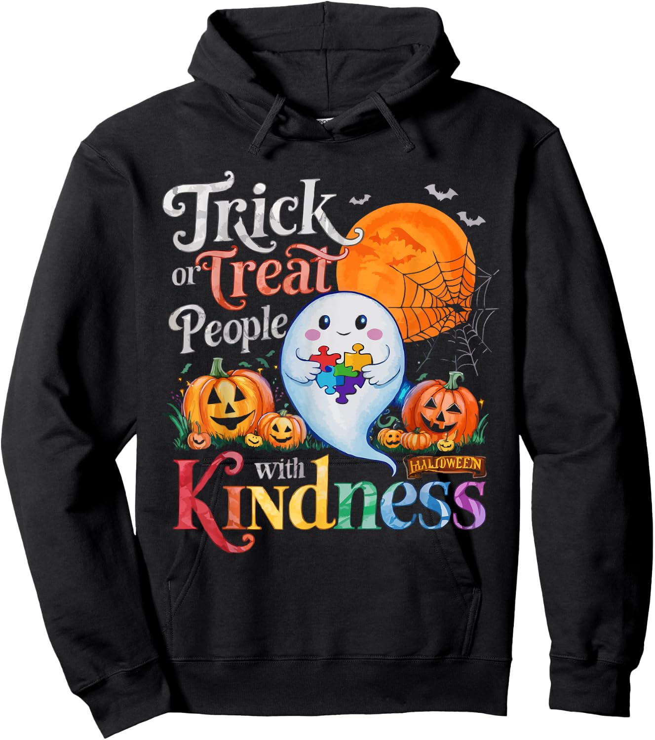 Support Autism Halloween Spooky Autistic Trick Or Treat Hoodie - Hoodie | Black