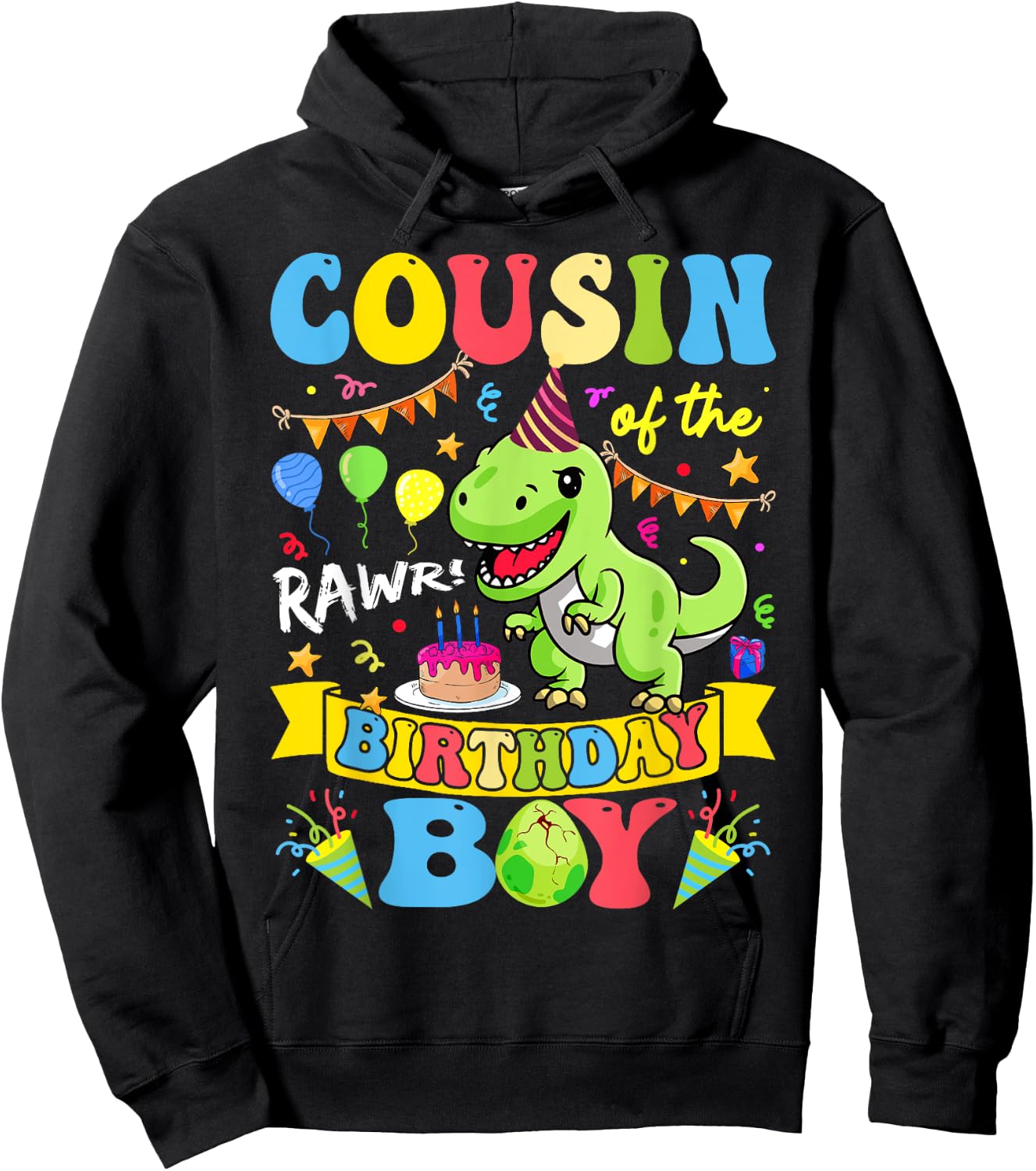 Cousin Of The Birthday Boy T-Rex Dinosaur Birthday Groovy Hoodie - Hoodie | Black