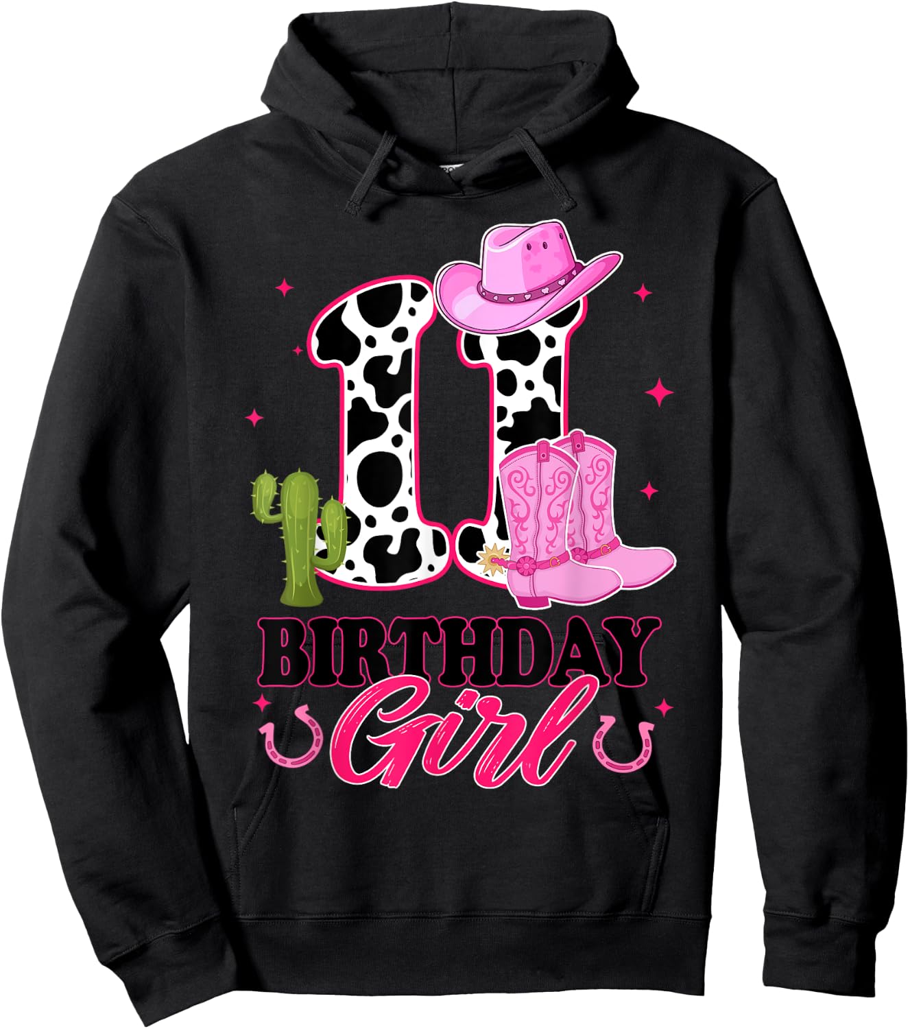 11th Birthday Girl Rodeo Western 11 Year Old Cowgirl Hoodie - Hoodie | Black