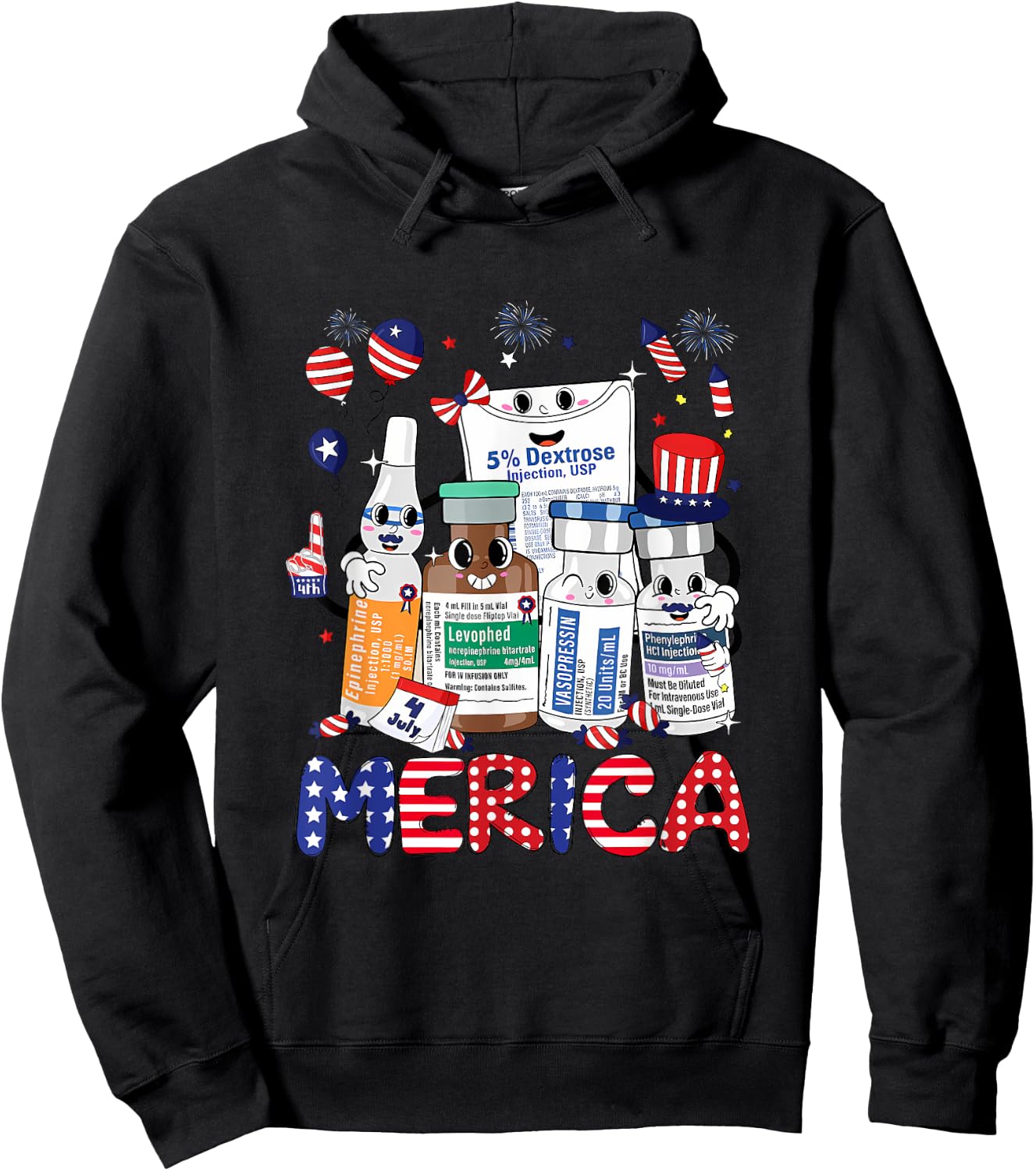 4th of July Red White Icu Nurse Care Er Ed Rn Micu Cvicu Women Men Hoodie - Hoodie | Black