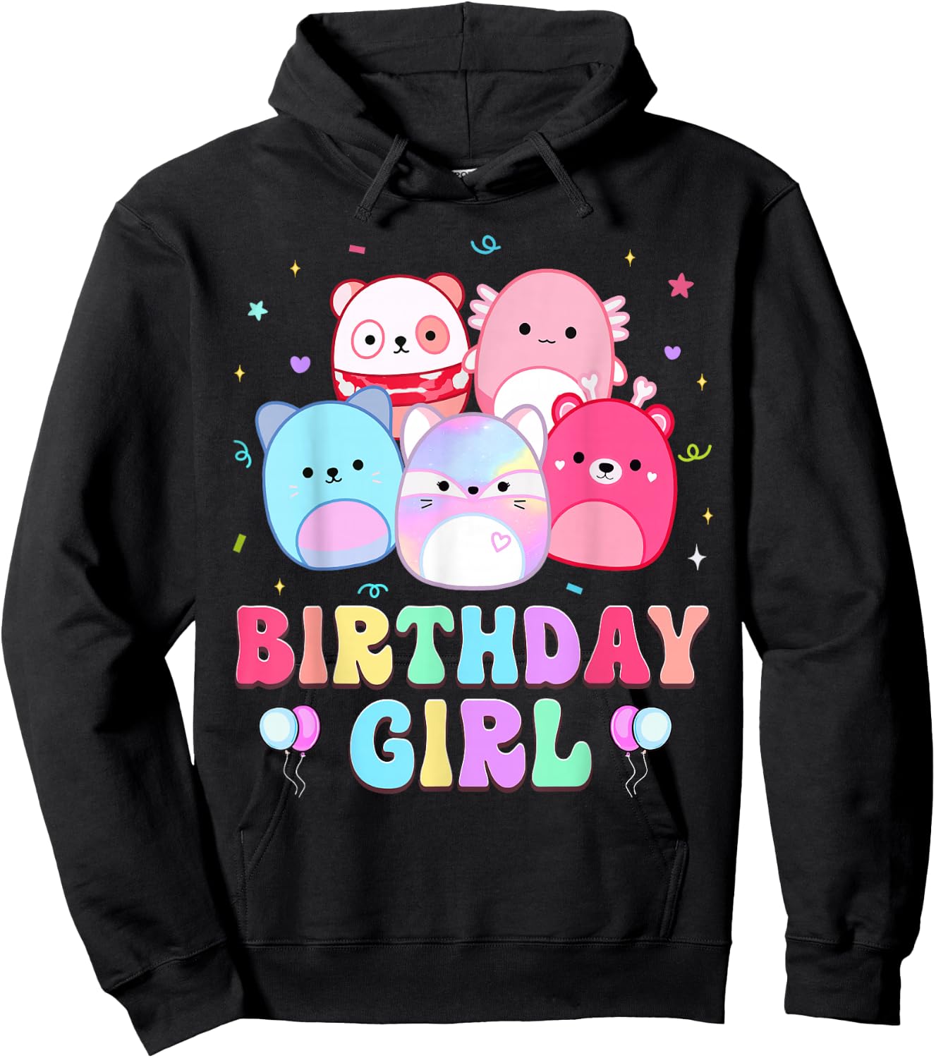 Happy Birthday Girl Squish Squad Mallow Girls Kids Birthday Hoodie - Hoodie | Black