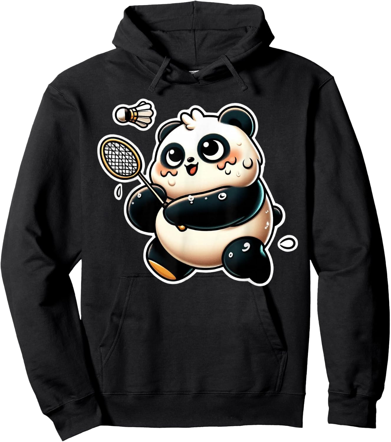 Funny Panda Playing Badminton Cute Sporty Exercise Hoodie - Hoodie | Black