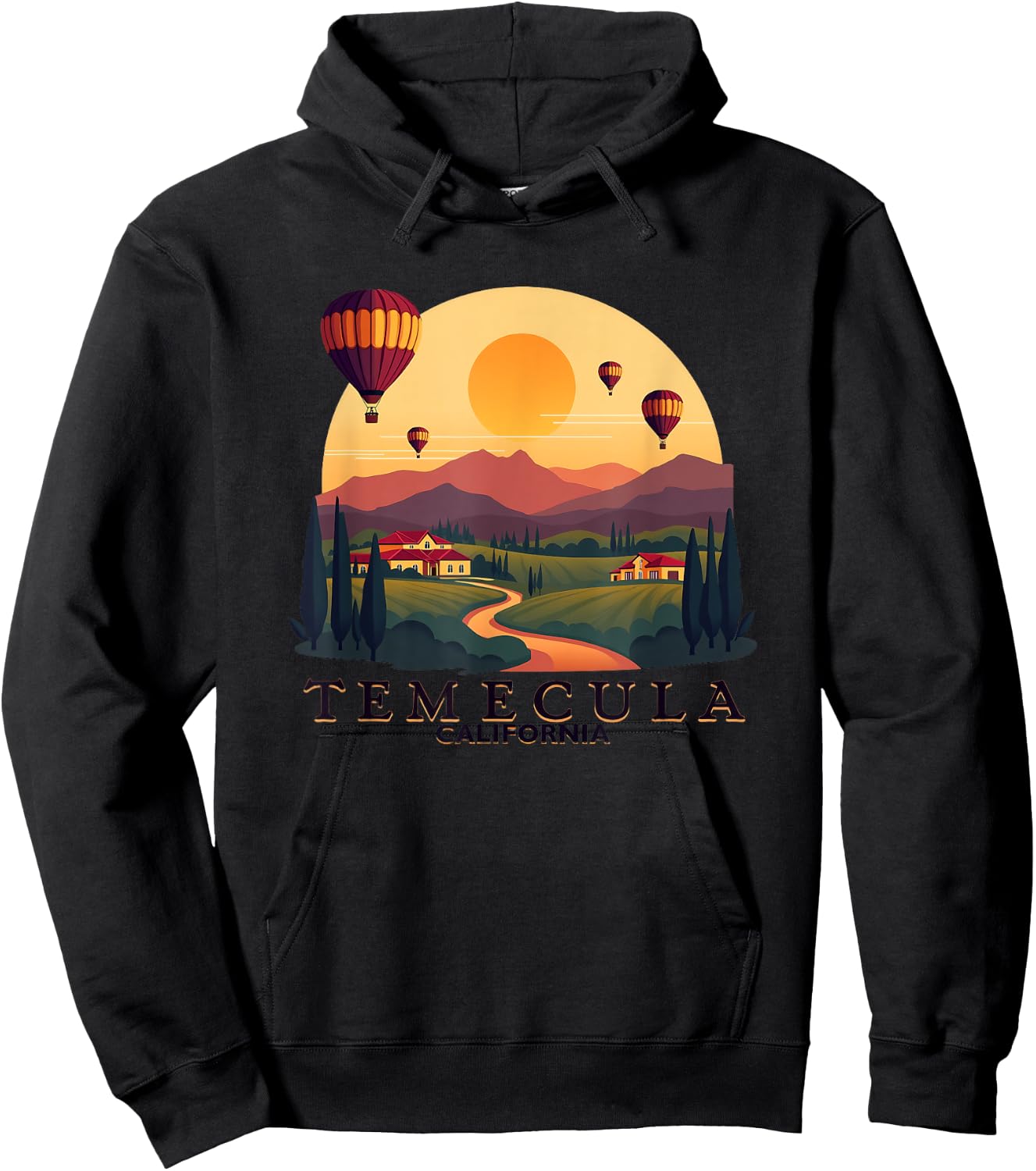 Temecula California Hot Air Balloon Winery Scenic Sunset Hoodie - Hoodie | Black