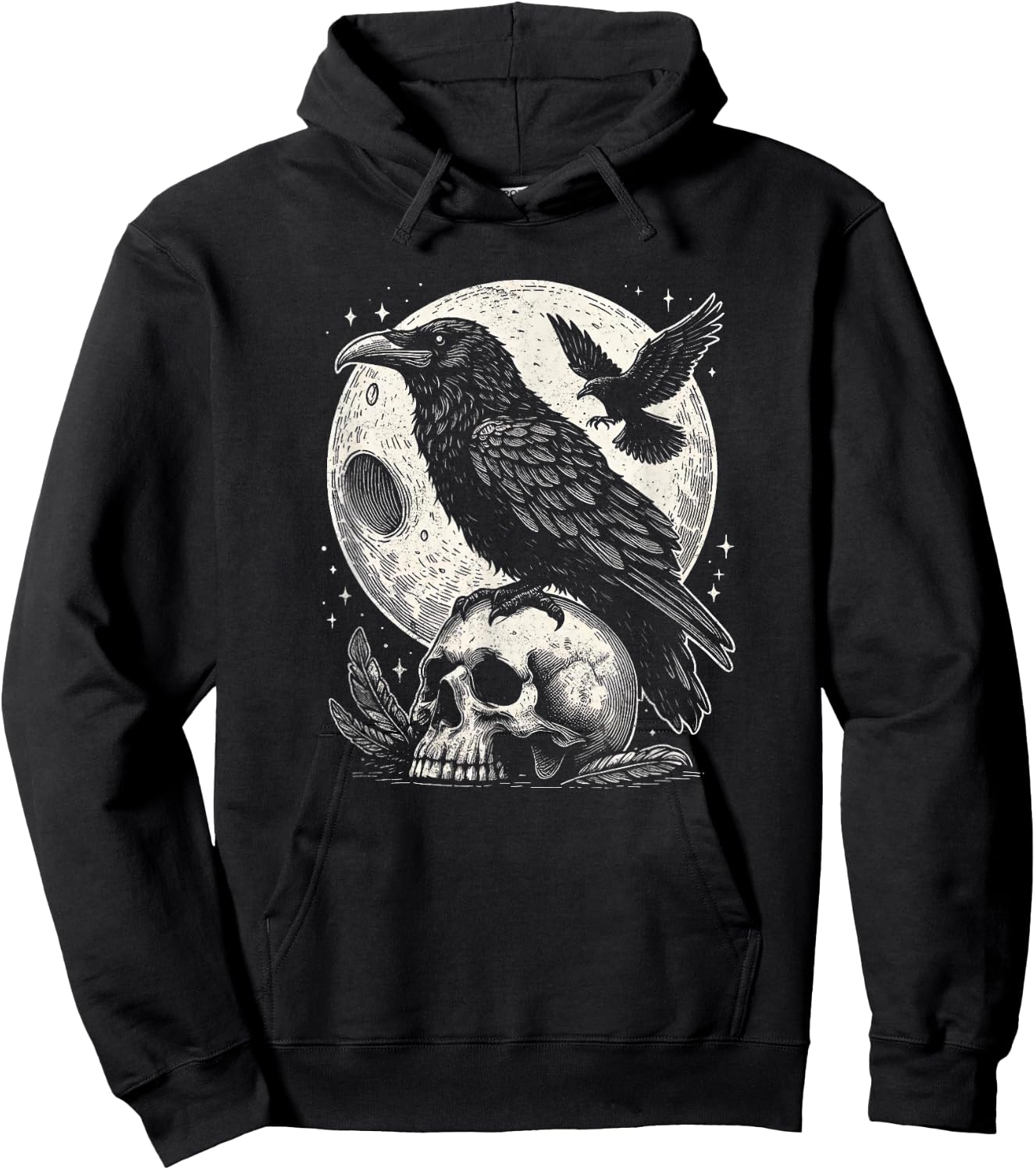 Gothic Raven Skull And Moon Art Crow Design Hoodie - Hoodie | Black
