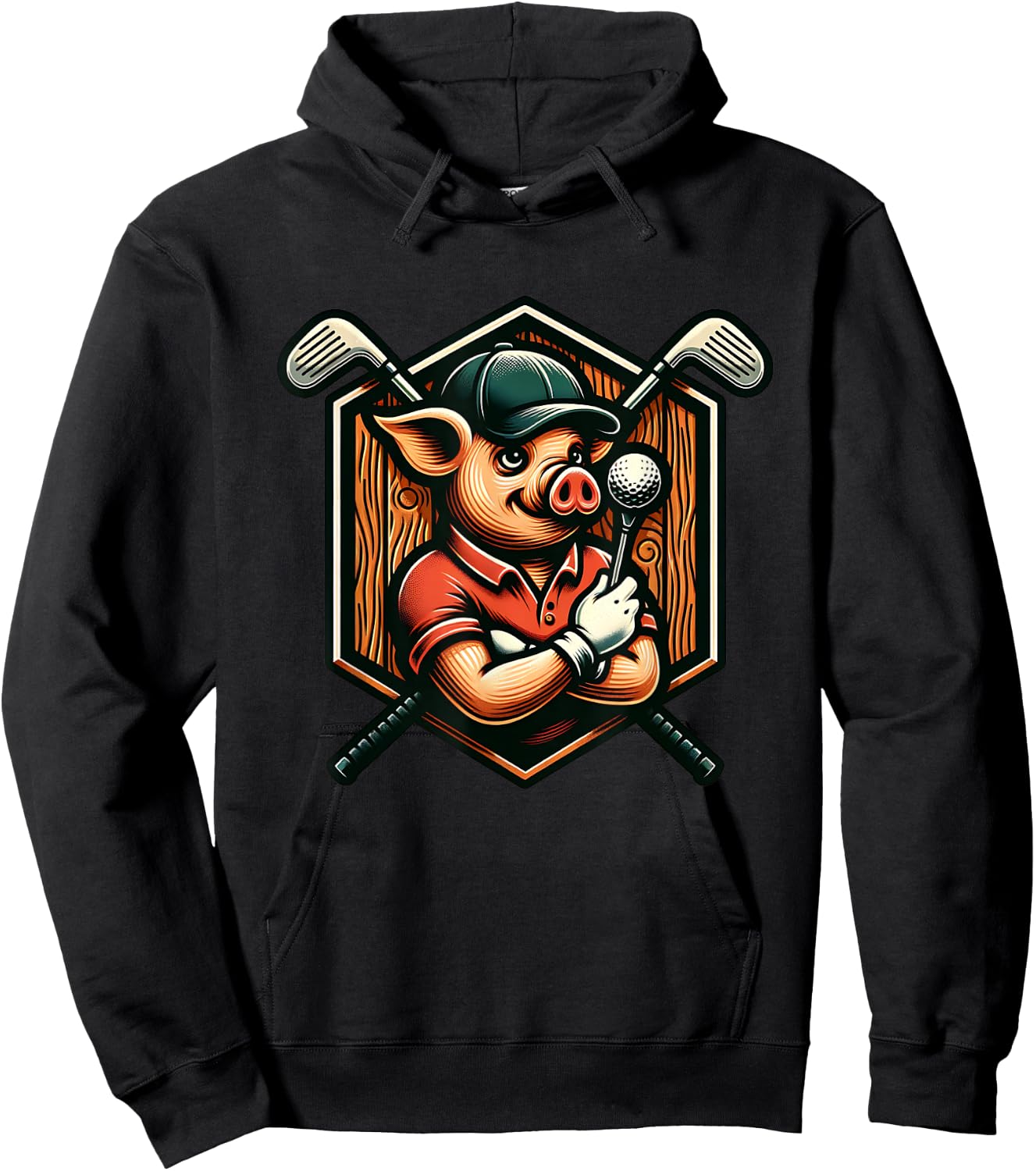 Funny Pig Golfer Swinging Clubs On Course Hoodie - Hoodie | Black