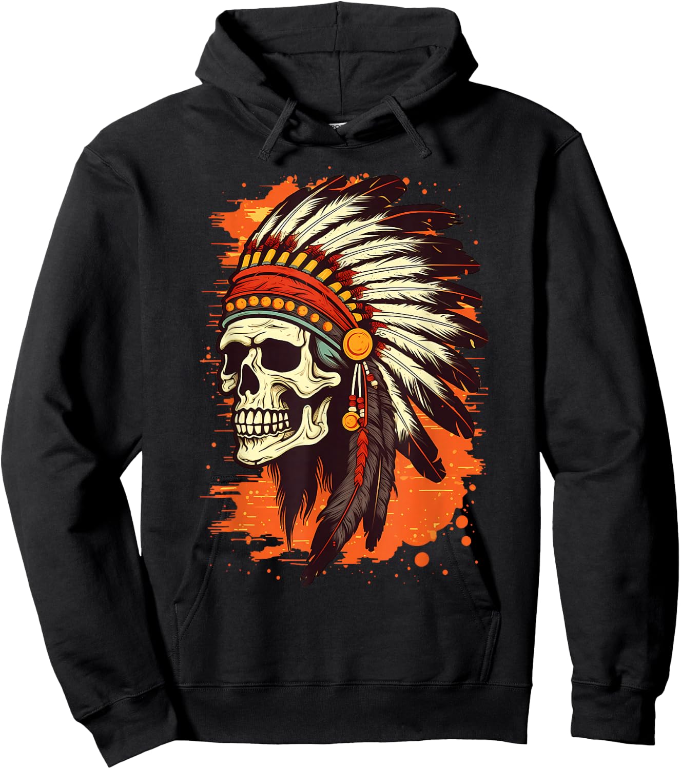 Indian Skull Indian Headdress Skull Chief Shirt Hoodie - Hoodie | Black